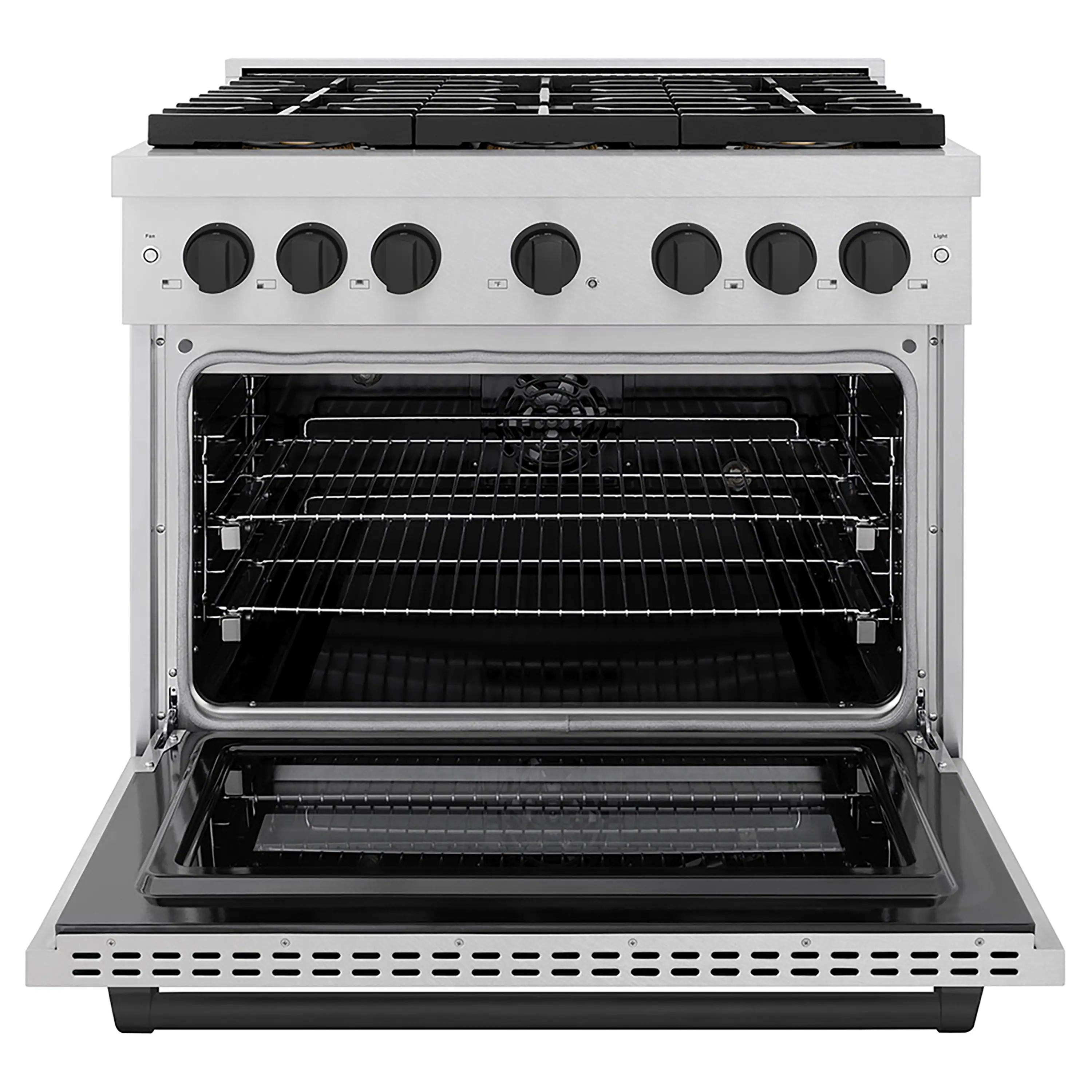 ZLINE Autograph Edition 36-Inch 5.2 cu. ft. Paramount Dual Fuel Range with 6 Burner DuoPro™ Cooktop and Electric Convection Oven in Satin Stainless Steel and Matte Black Accents (PSDRSZ-36-MB) - Image 2