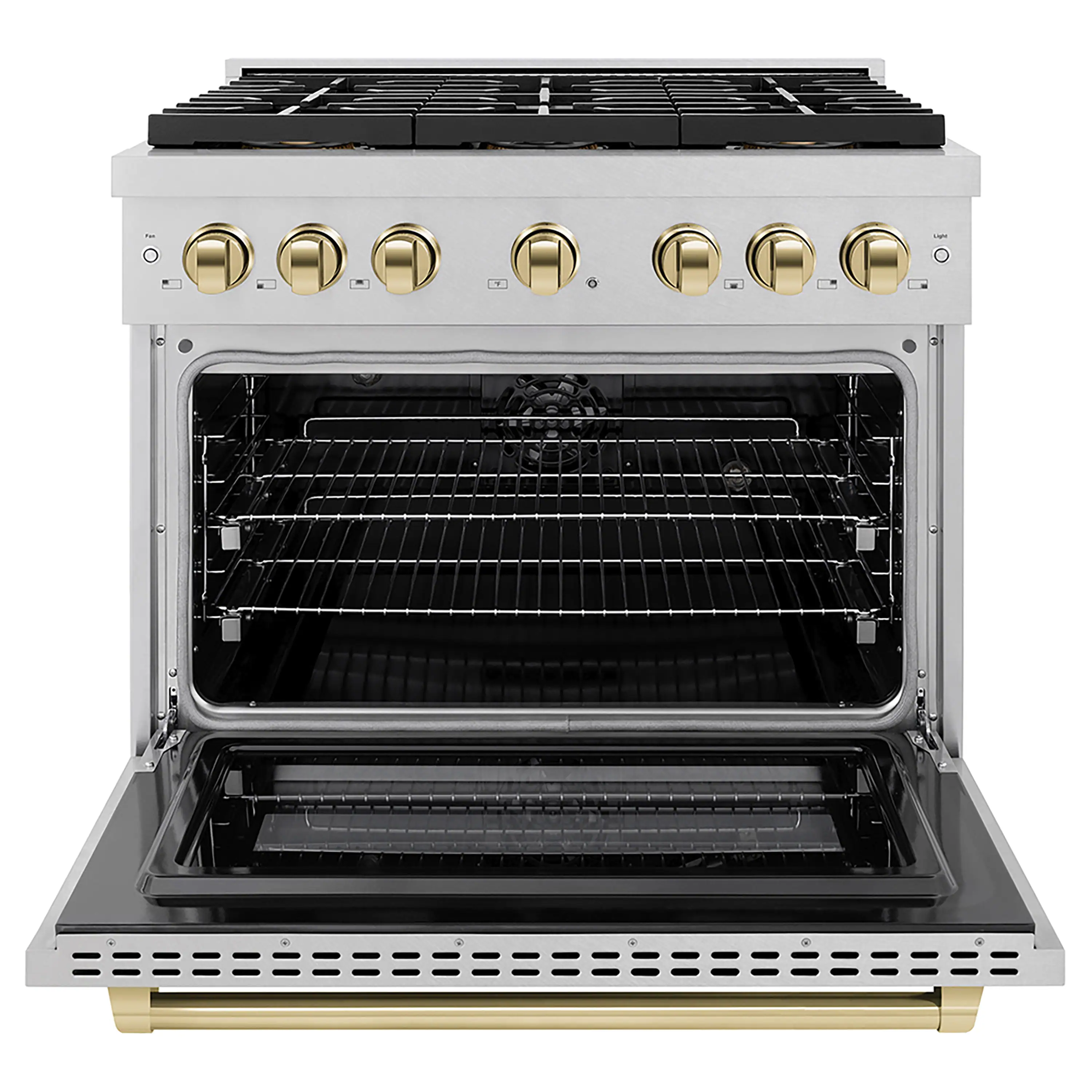 ZLINE Autograph Edition 36-Inch 5.2 cu. ft. Paramount Dual Fuel Range with 6 Burner DuoPro™ Cooktop and Electric Convection Oven in Satin Stainless Steel and Polished Gold Accents (PSDRSZ-36-G) - Image 2