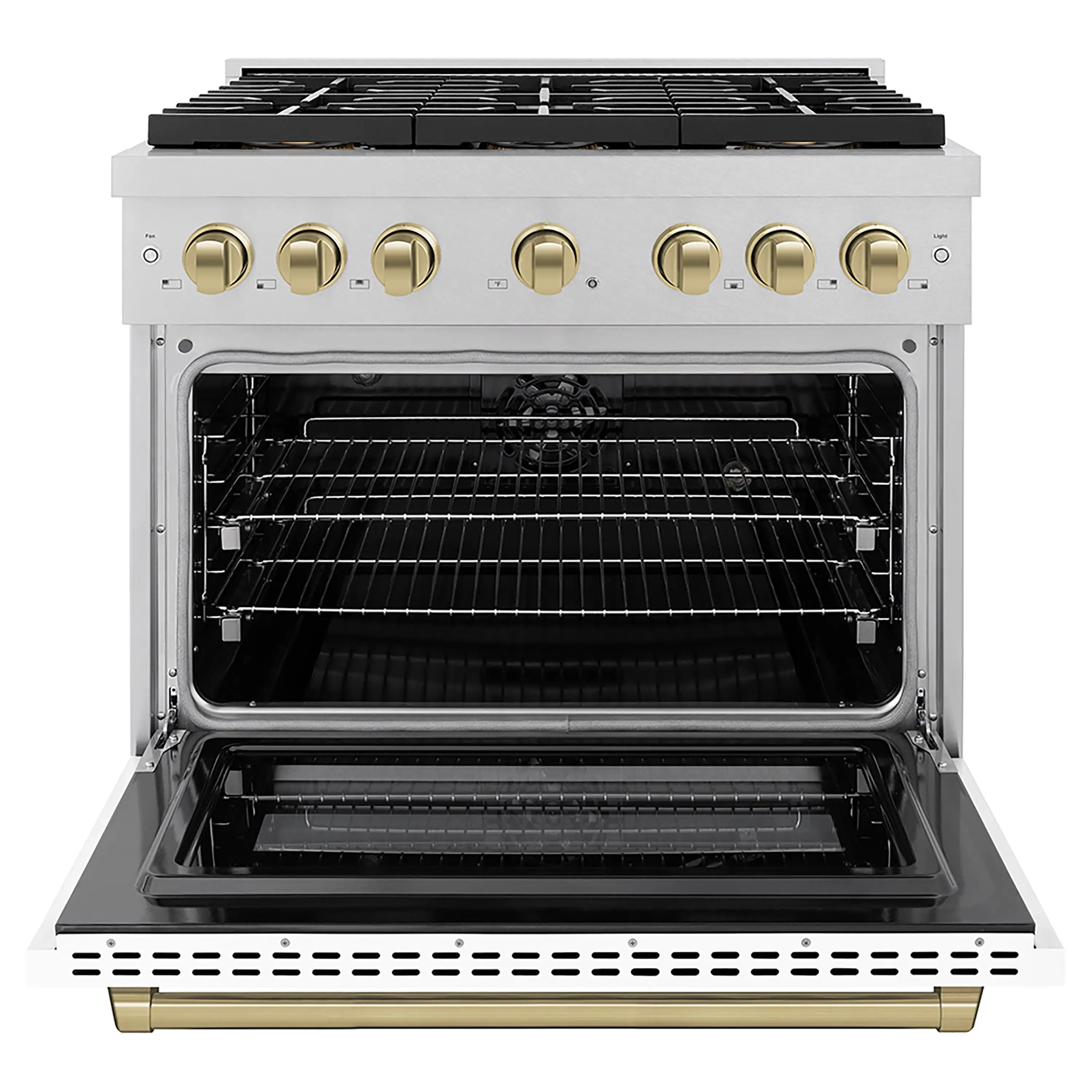 ZLINE Autograph Edition 36-Inch 5.2 cu. ft. Paramount Dual Fuel Range with 6 Burner DuoPro™ Cooktop and Electric Convection Oven in Satin Stainless Steel with White Matte Door and Champagne Bronze Accents (PSDRSZ-WM-36-CB) - Image 2