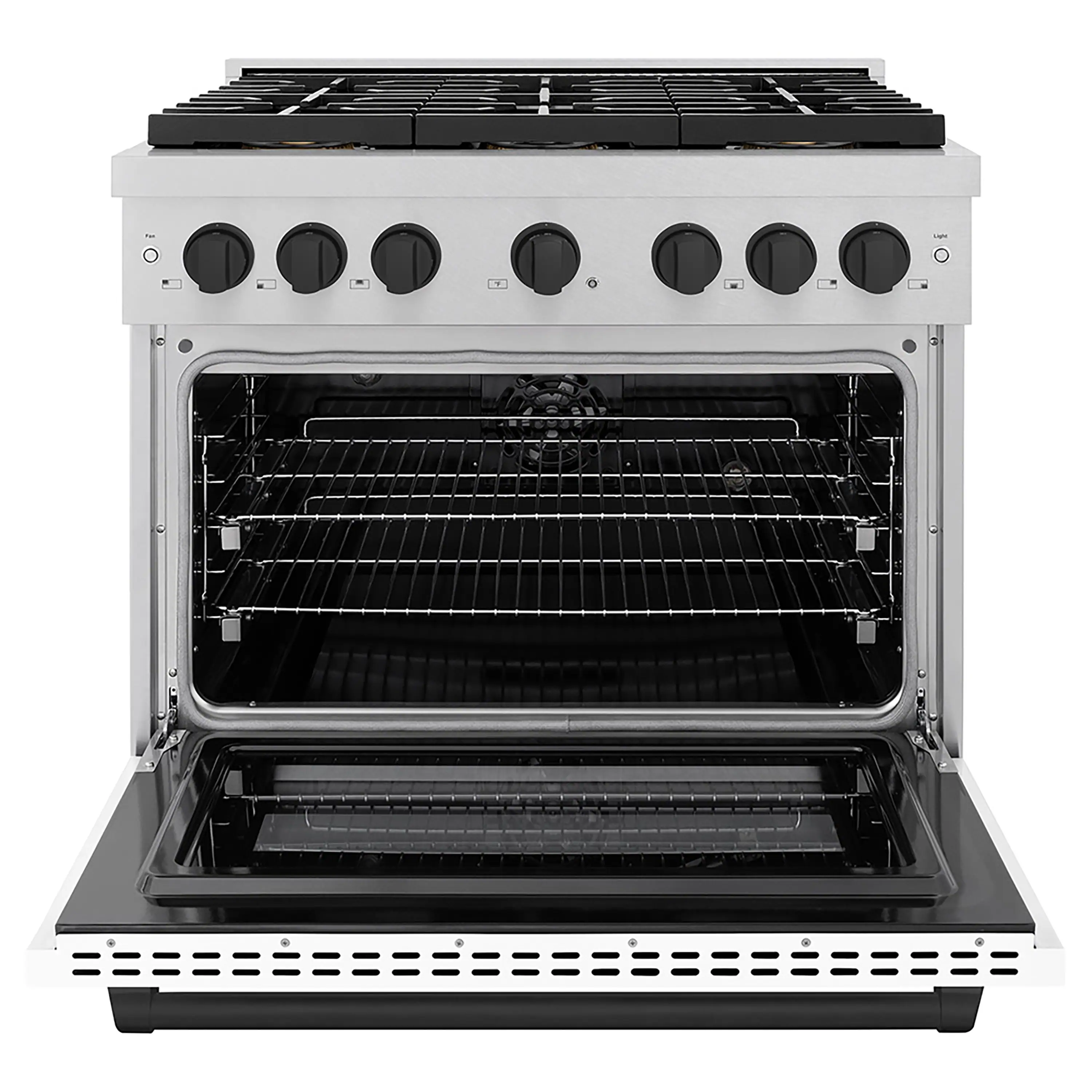 ZLINE Autograph Edition 36-Inch 5.2 cu. ft. Paramount Dual Fuel Range with 6 Burner DuoPro™ Cooktop and Electric Convection Oven in Satin Stainless Steel with White Matte Door and Matte Black Accents (PSDRSZ-WM-36-MB) - Image 2