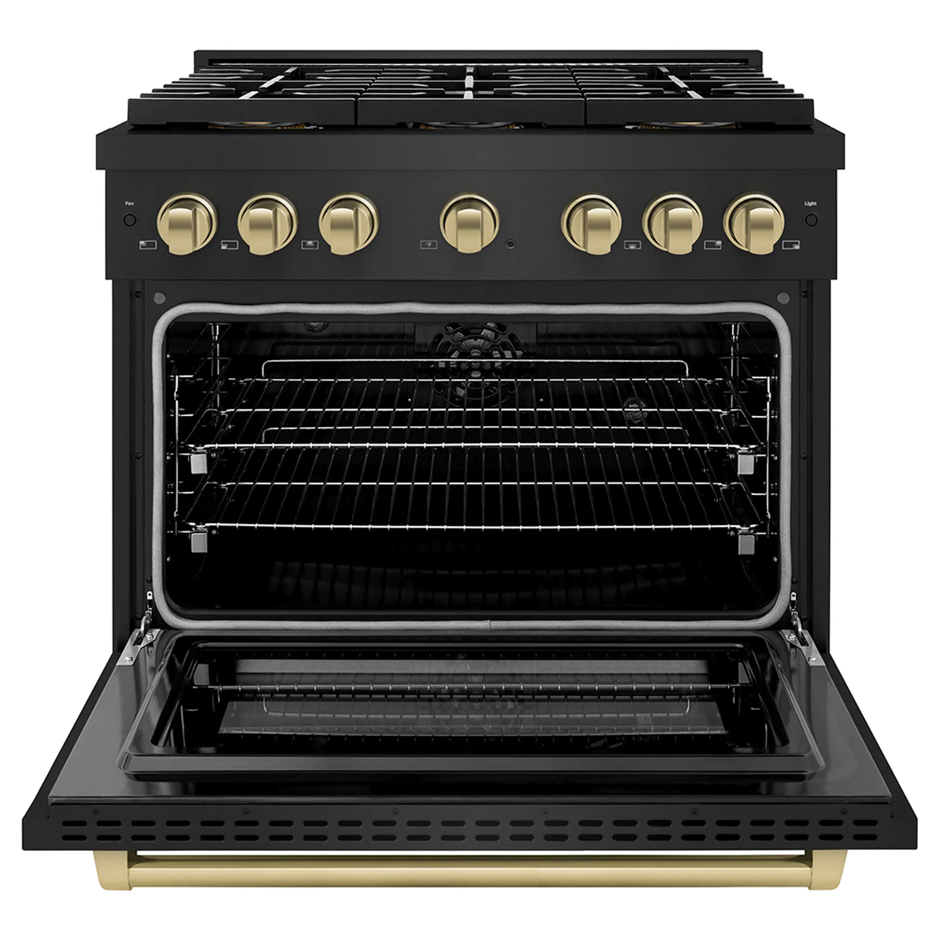 ZLINE Autograph Edition 36-Inch 5.2 cu. ft. Paramount Dual Fuel Range with 6 Burner DuoPro™ Cooktop and Electric Convection Oven in Black Stainless Steel and Champagne Bronze Accents (PSDRBZ-36-CB) - Image 2