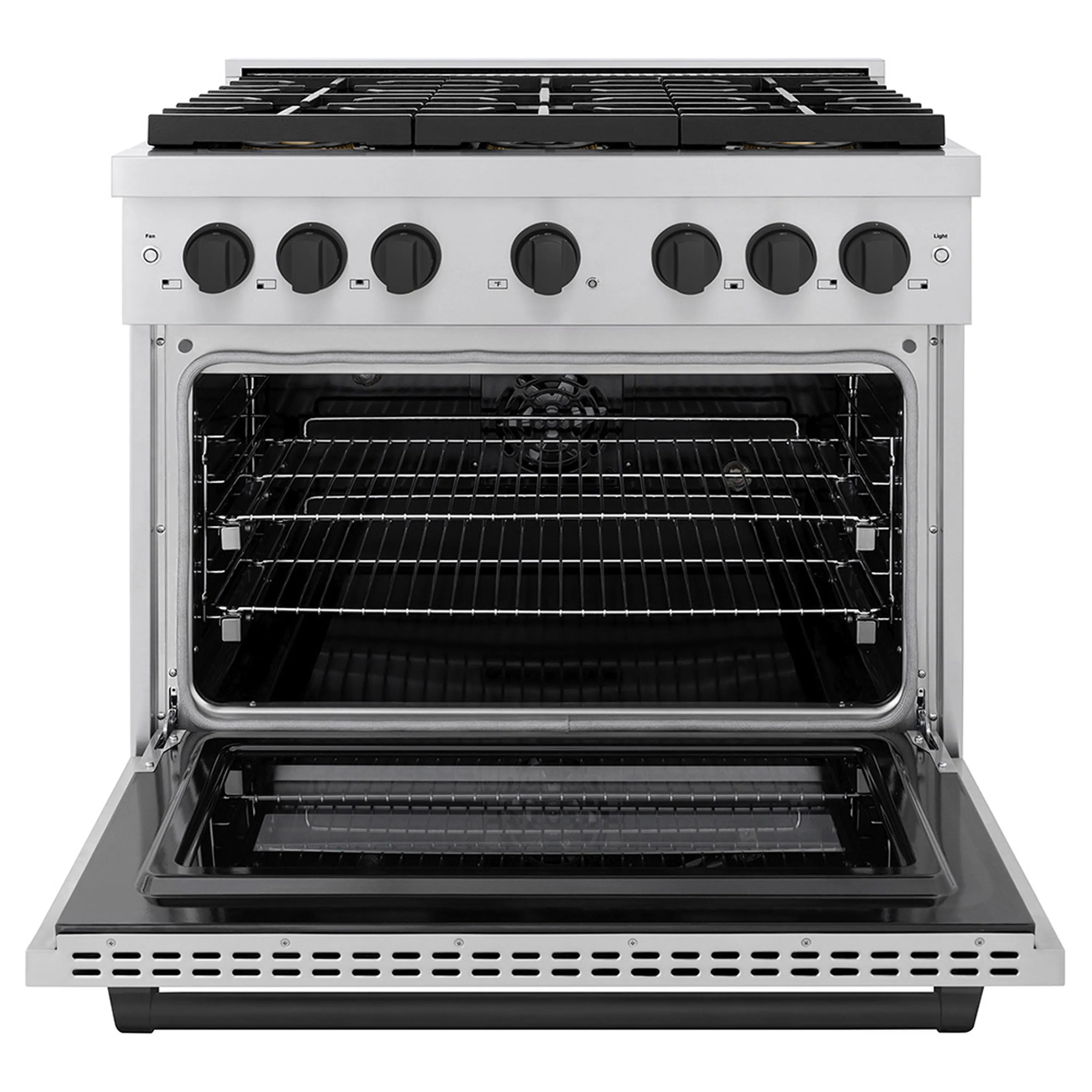 ZLINE Autograph Edition 36-Inch 5.2 cu. ft. Paramount Dual Fuel Range with 6 Burner DuoPro™ Cooktop and Electric Convection Oven in Stainless Steel and Matte Black Accents (PSDRZ-36-MB) - Image 2