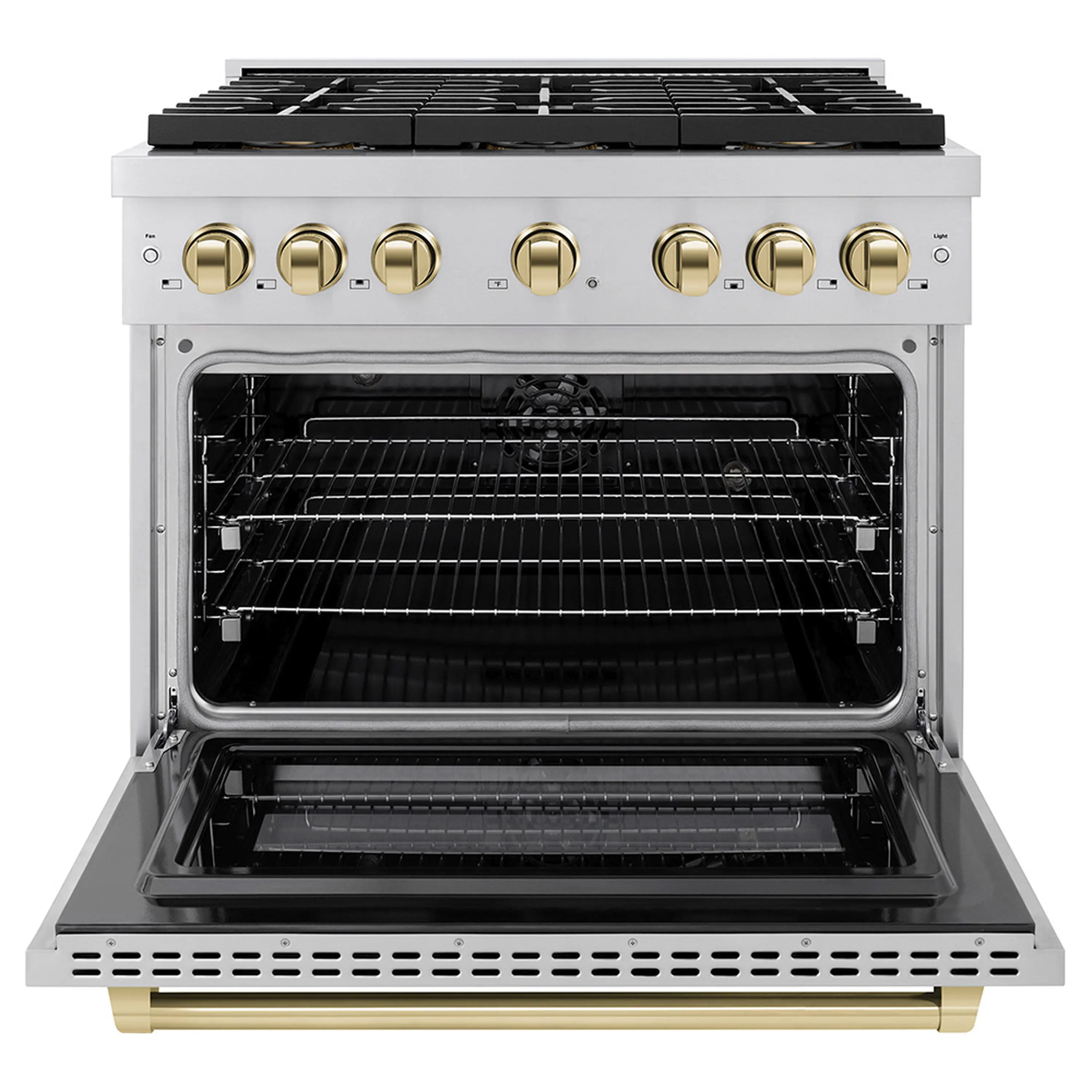ZLINE Autograph Edition 36-Inch 5.2 cu. ft. Paramount Dual Fuel Range with 6 Burner DuoPro™ Cooktop and Electric Convection Oven in Stainless Steel and Polished Gold Accents (PSDRZ-36-G) - Image 2