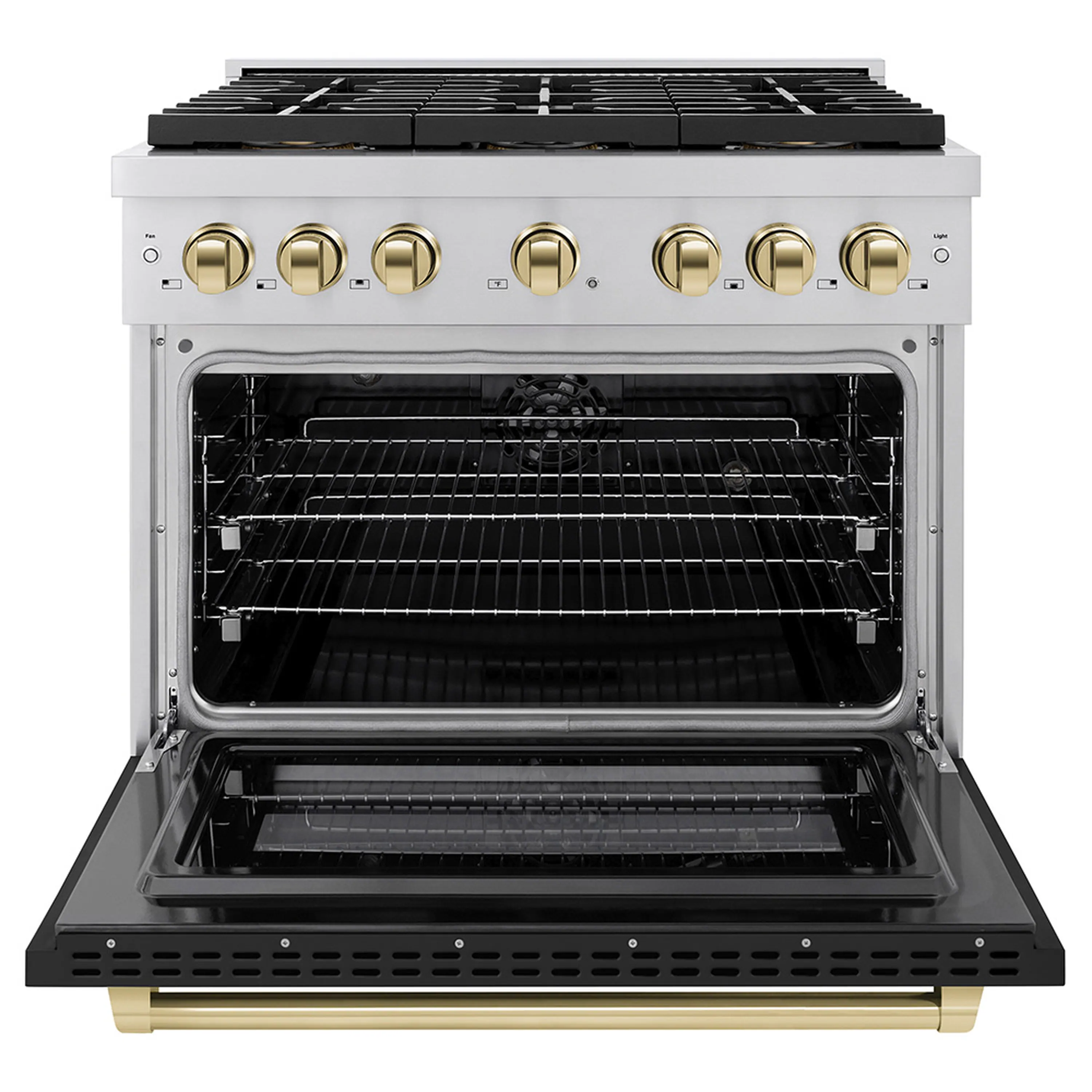 ZLINE Autograph Edition 36-Inch 5.2 cu. ft. Paramount Dual Fuel Range with 6 Burner DuoPro™ Cooktop and Electric Convection Oven with Black Matte Door and Polished Gold Accents (PSDRZ-BLM-36-G) - Image 2