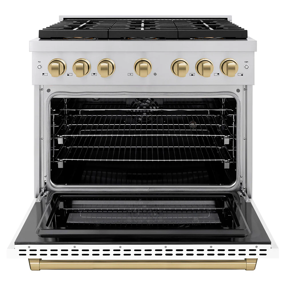 ZLINE Autograph Edition 36-Inch 5.2 cu. ft. Paramount Dual Fuel Range with 6 Burner DuoPro™ Cooktop and Electric Convection Oven with White Matte Door and Champagne Bronze Accents (PSDRZ-WM-36-CB) - Image 2