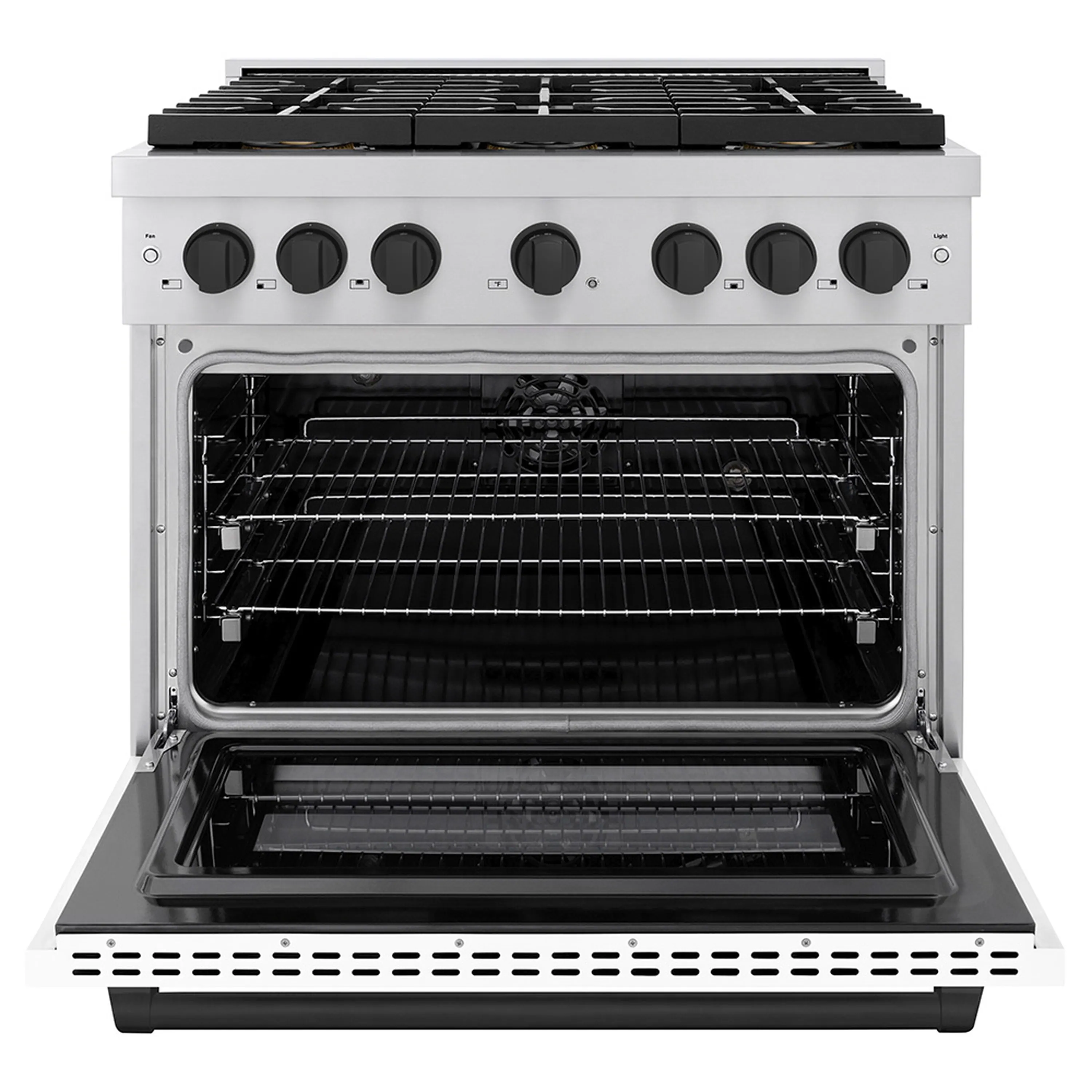 ZLINE Autograph Edition 36-Inch 5.2 cu. ft. Paramount Dual Fuel Range with 6 Burner DuoPro™ Cooktop and Electric Convection Oven with White Matte Door and Matte Black Accents (PSDRZ-WM-36-MB) - Image 2