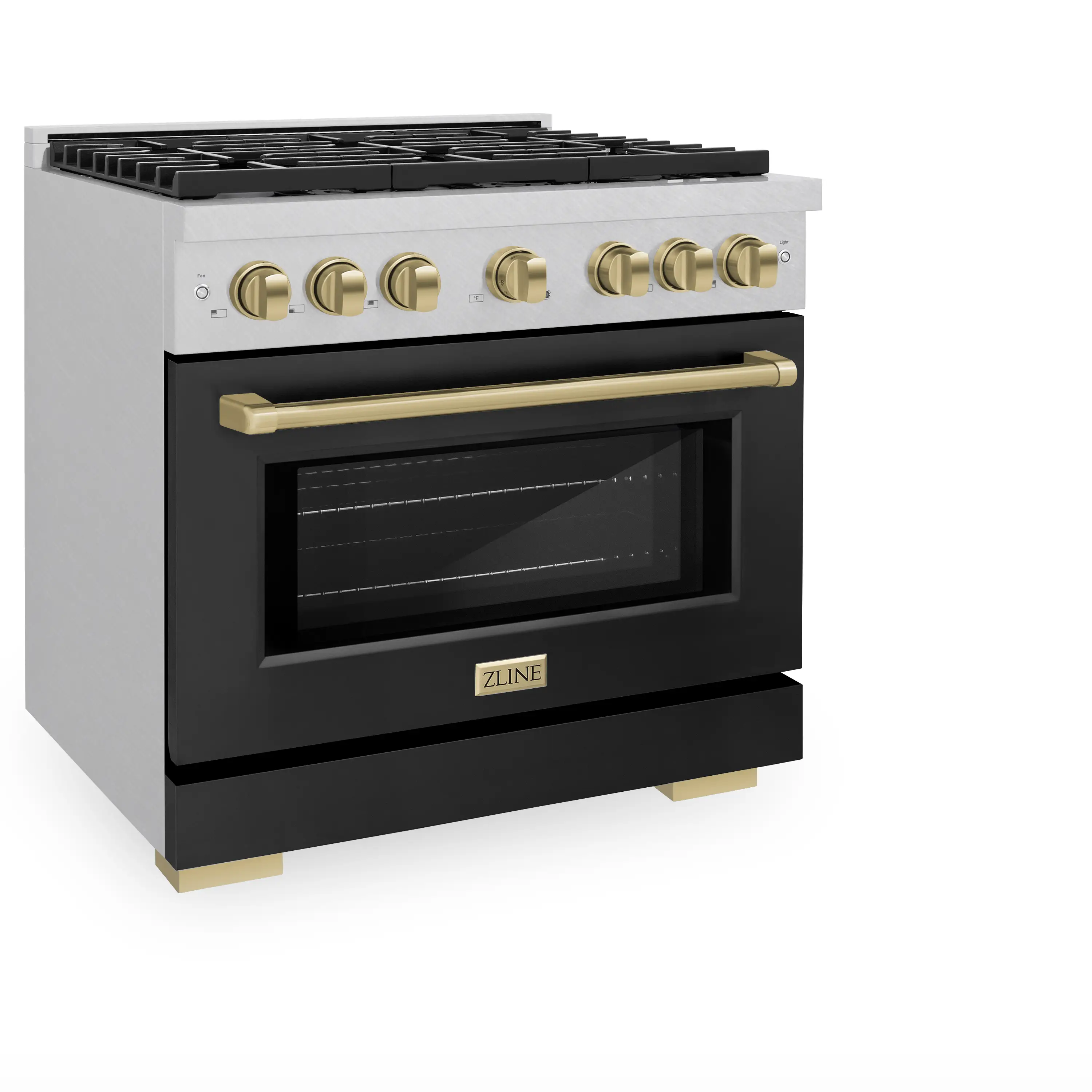 ZLINE Autograph Edition 36-Inch 5.2 cu. ft. Paramount Dual Fuel Range with 6 Burner Gas Cooktop and Electric Convection Oven in Satin Stainless Steel with Black Matte Door and Champagne Bronze Accents (SDRSZ-BLM-36-CB) - Image 2