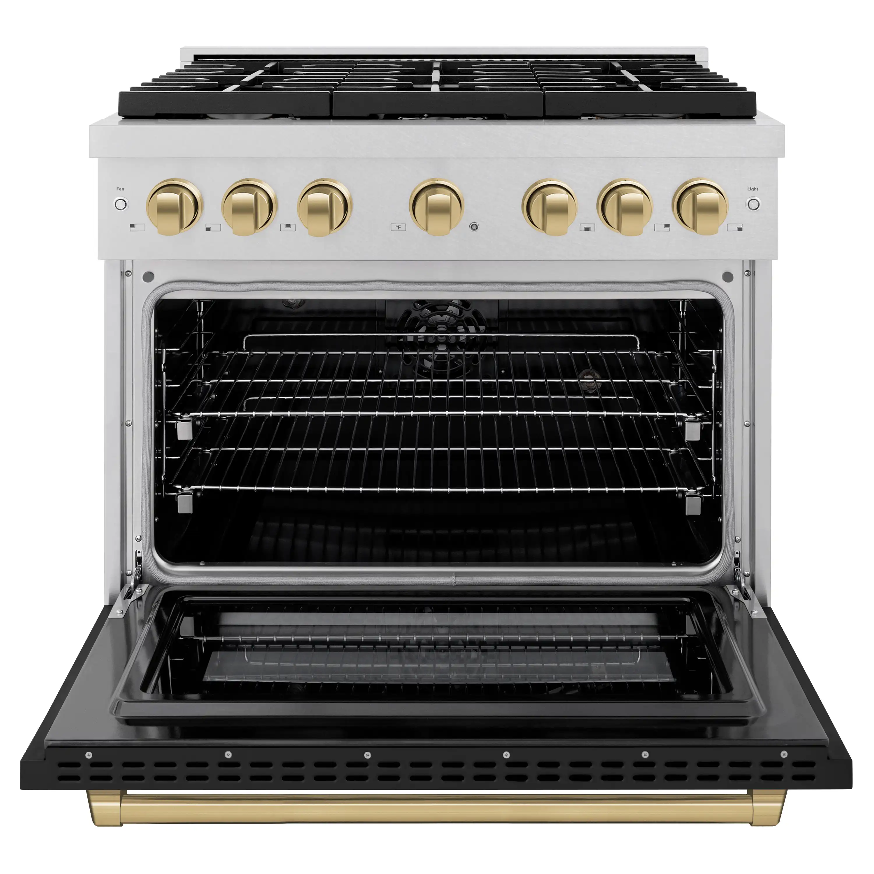 ZLINE Autograph Edition 36-Inch 5.2 cu. ft. Paramount Dual Fuel Range with 6 Burner Gas Cooktop and Electric Convection Oven in Satin Stainless Steel with Black Matte Door and Champagne Bronze Accents (SDRSZ-BLM-36-CB) - Image 3