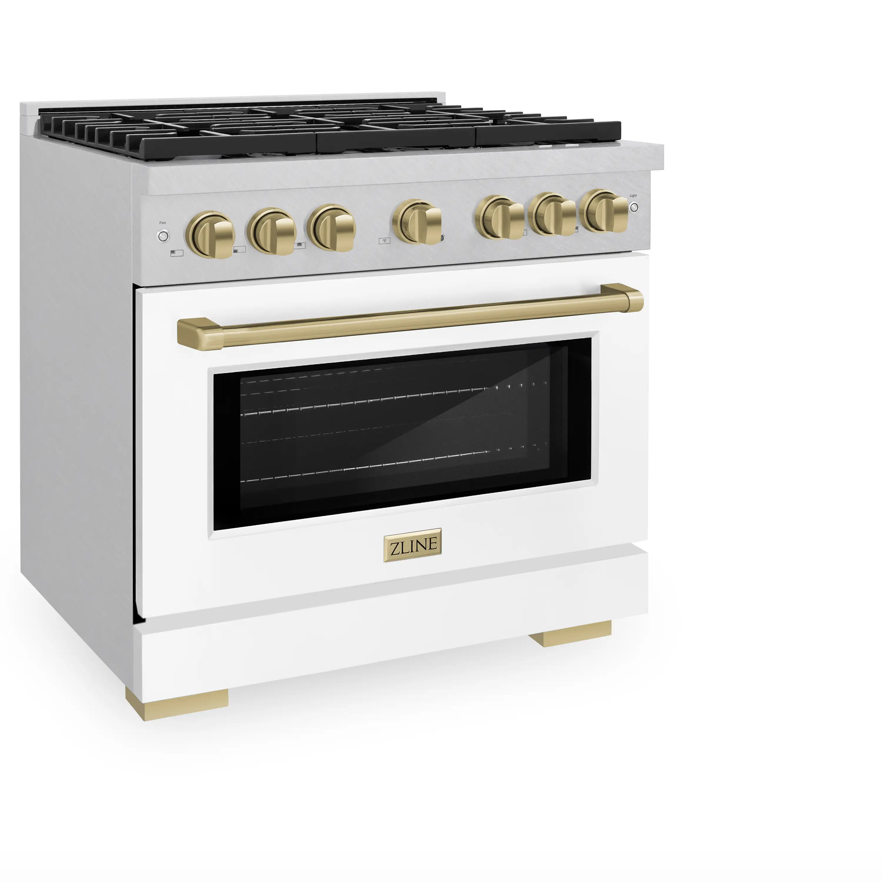 ZLINE Autograph Edition 36-Inch 5.2 cu. ft. Paramount Dual Fuel Range with 6 Burner Gas Cooktop and Electric Convection Oven in Satin Stainless Steel with White Matte Door and Champagne Bronze Accents (SDRSZ-WM-36-CB) - Image 2