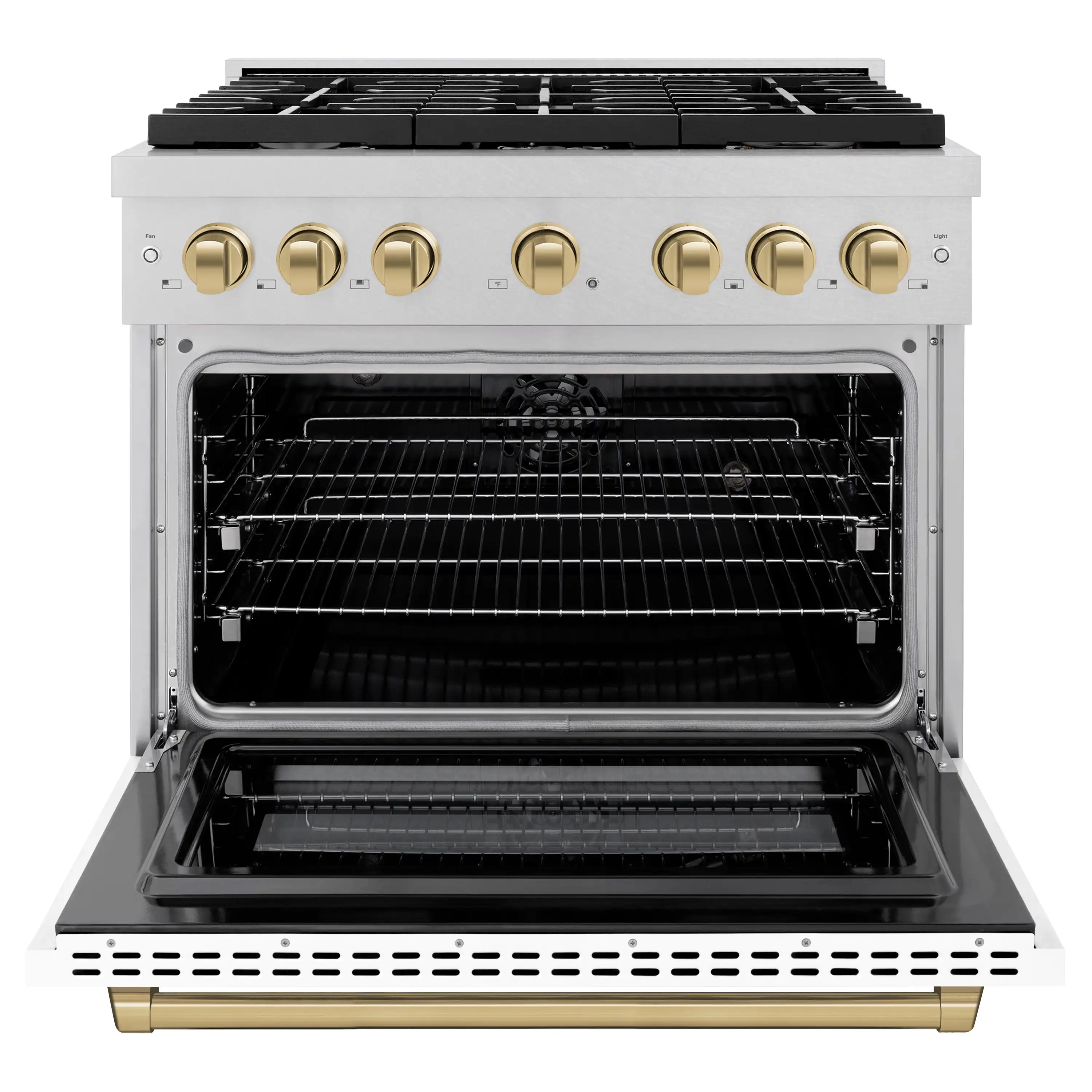ZLINE Autograph Edition 36-Inch 5.2 cu. ft. Paramount Dual Fuel Range with 6 Burner Gas Cooktop and Electric Convection Oven in Satin Stainless Steel with White Matte Door and Champagne Bronze Accents (SDRSZ-WM-36-CB) - Image 3