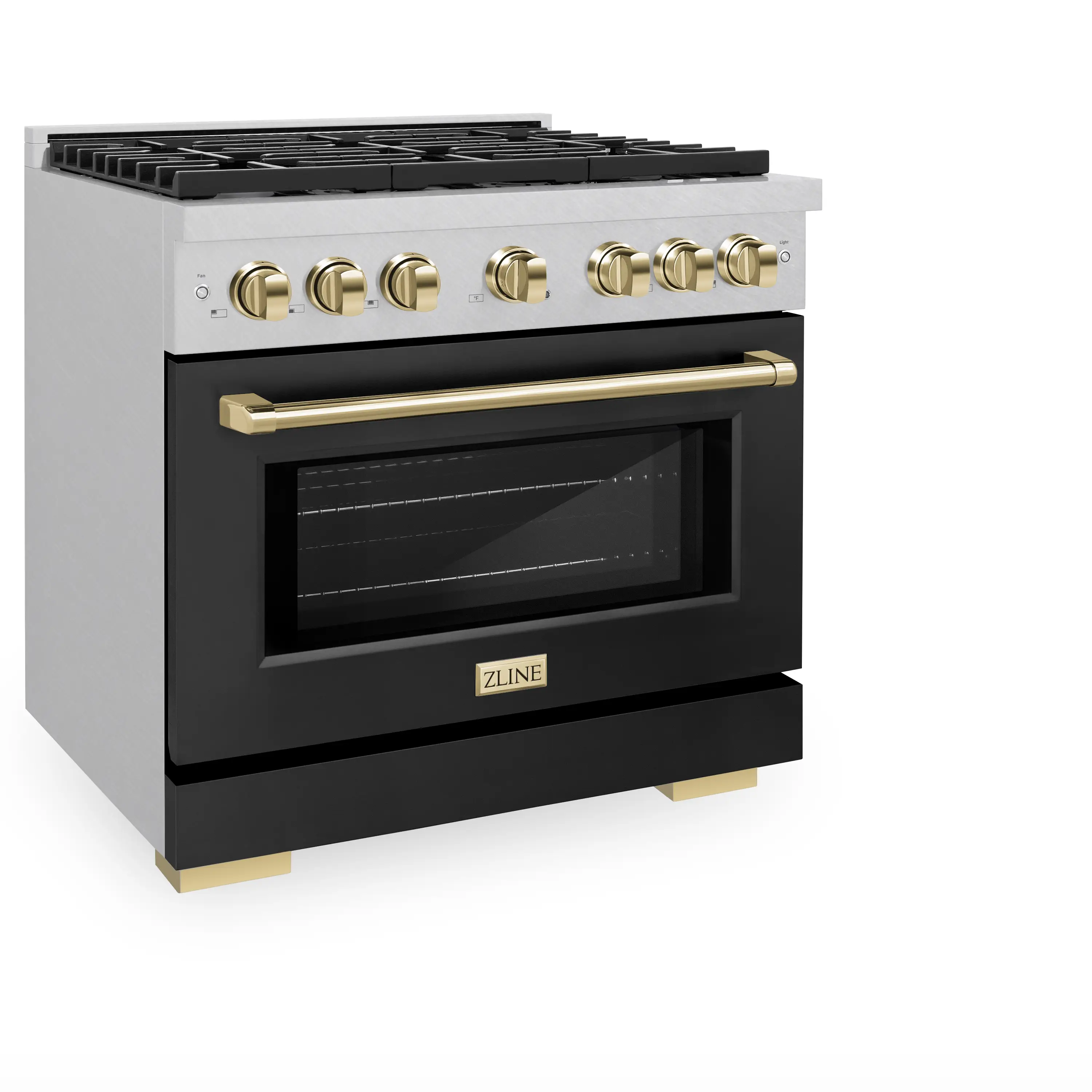 ZLINE Autograph Edition 36-Inch 5.2 cu. ft. Paramount Dual Fuel Range with 6 Burner Gas Cooktop and Electric Convection Oven in Satin Stainless Steel with Black Matte Door and Polished Gold Accents (SDRSZ-BLM-36-G) - Image 2