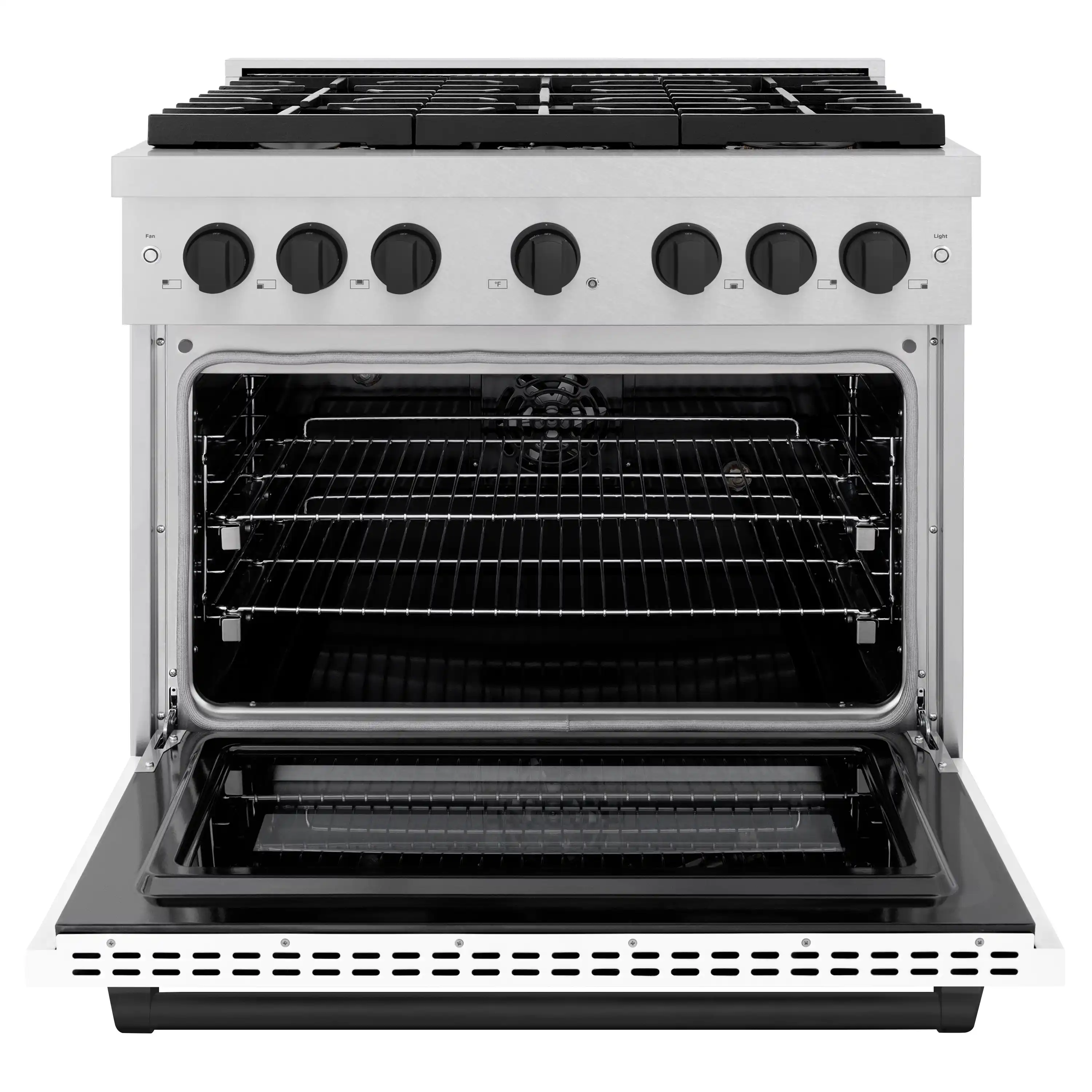ZLINE Autograph Edition 36-Inch 5.2 cu. ft. Paramount Dual Fuel Range with 6 Burner Gas Cooktop and Electric Convection Oven in Satin Stainless Steel with White Matte Door and Matte Black Accents (SDRSZ-WM-36-MB) - Image 3