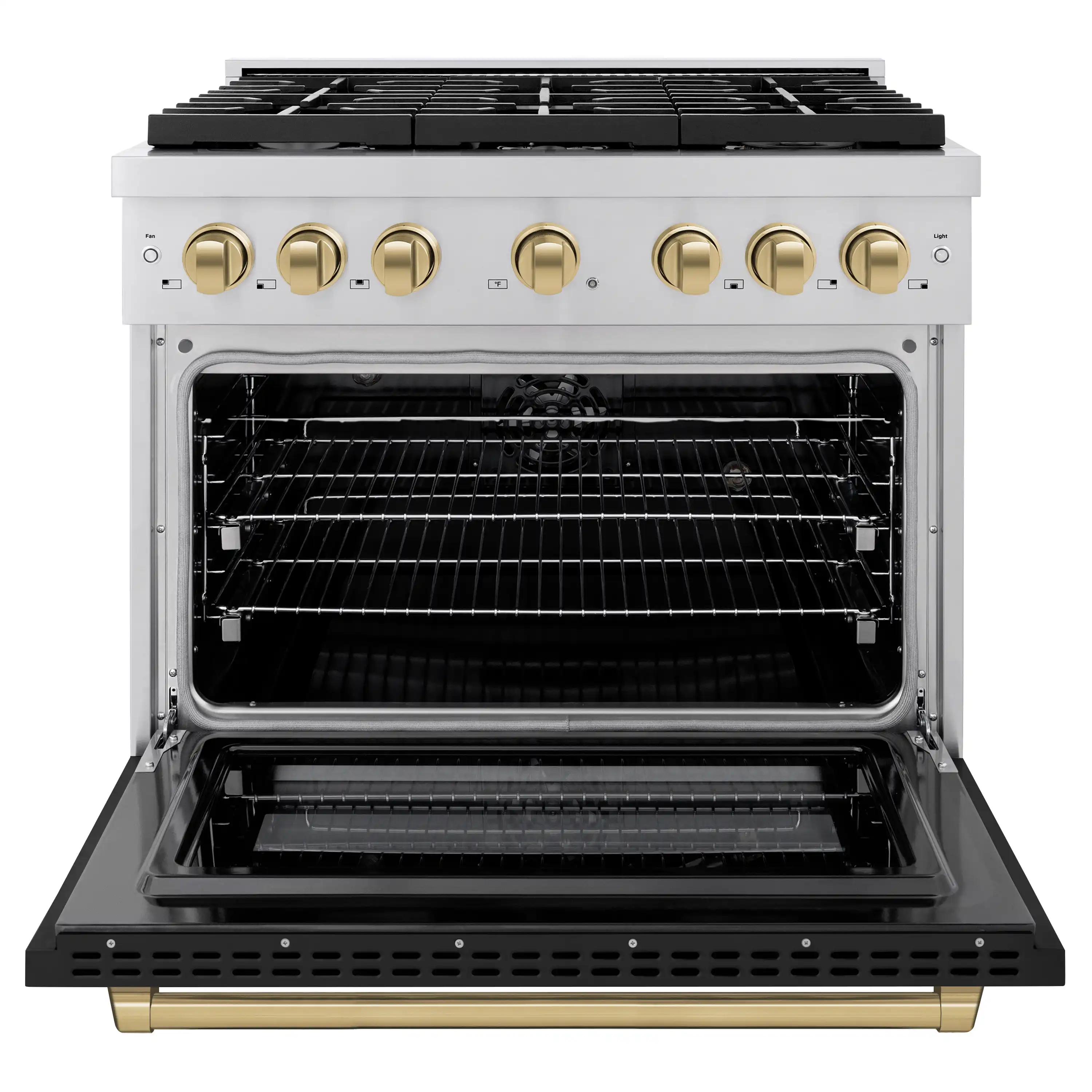 ZLINE Autograph Edition 36-Inch 5.2 cu. ft. Paramount Dual Fuel Range with 6 Burner Gas Cooktop and Electric Convection Oven in Stainless Steel with Black Matte Door and Champagne Bronze Accents (SDRZ-BLM-36-CB) - Image 3