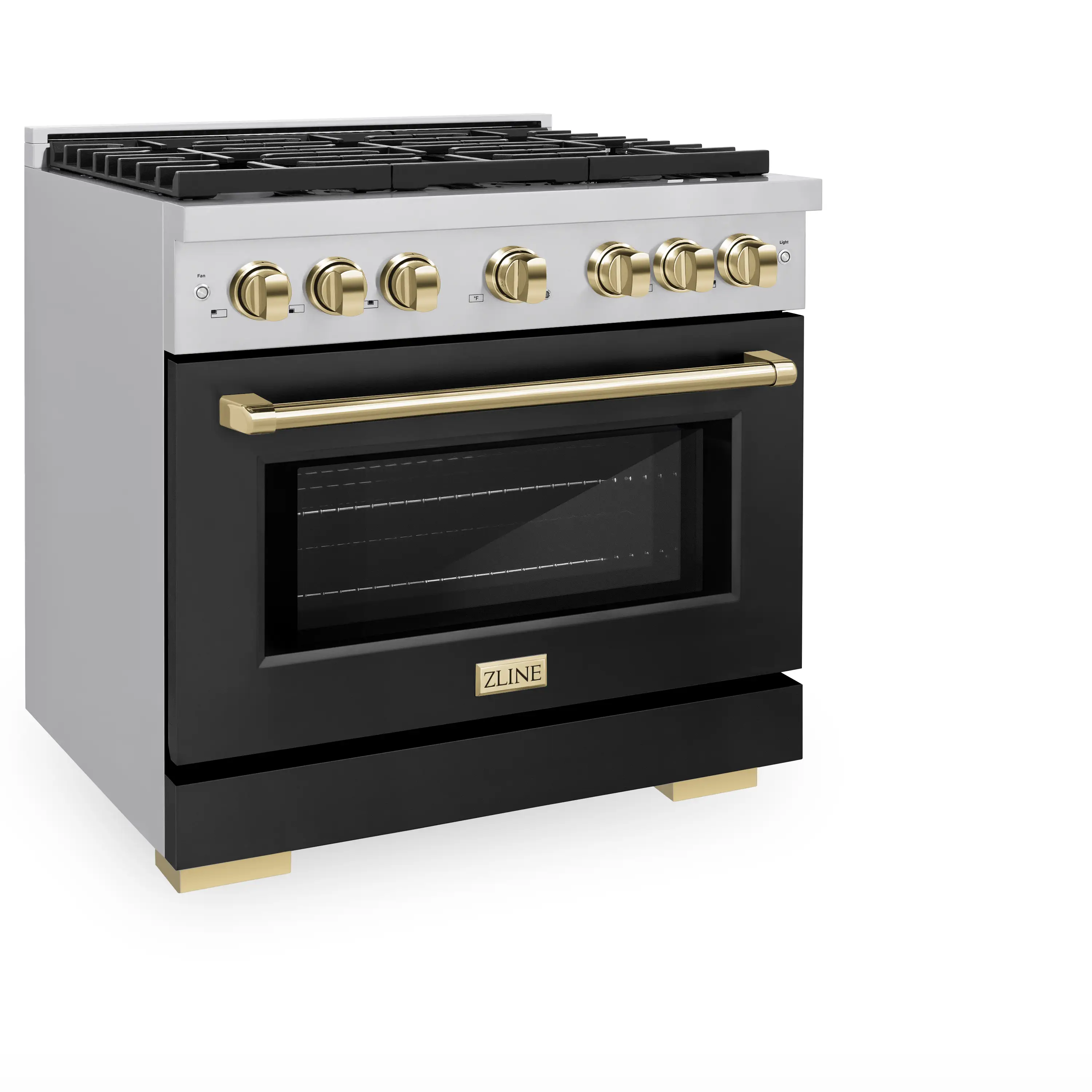 ZLINE Autograph Edition 36-Inch 5.2 cu. ft. Paramount Dual Fuel Range with 6 Burner Gas Cooktop and Electric Convection Oven in Stainless Steel with Black Matte Door and Polished Gold Accents (SDRZ-BLM-36-G) - Image 2