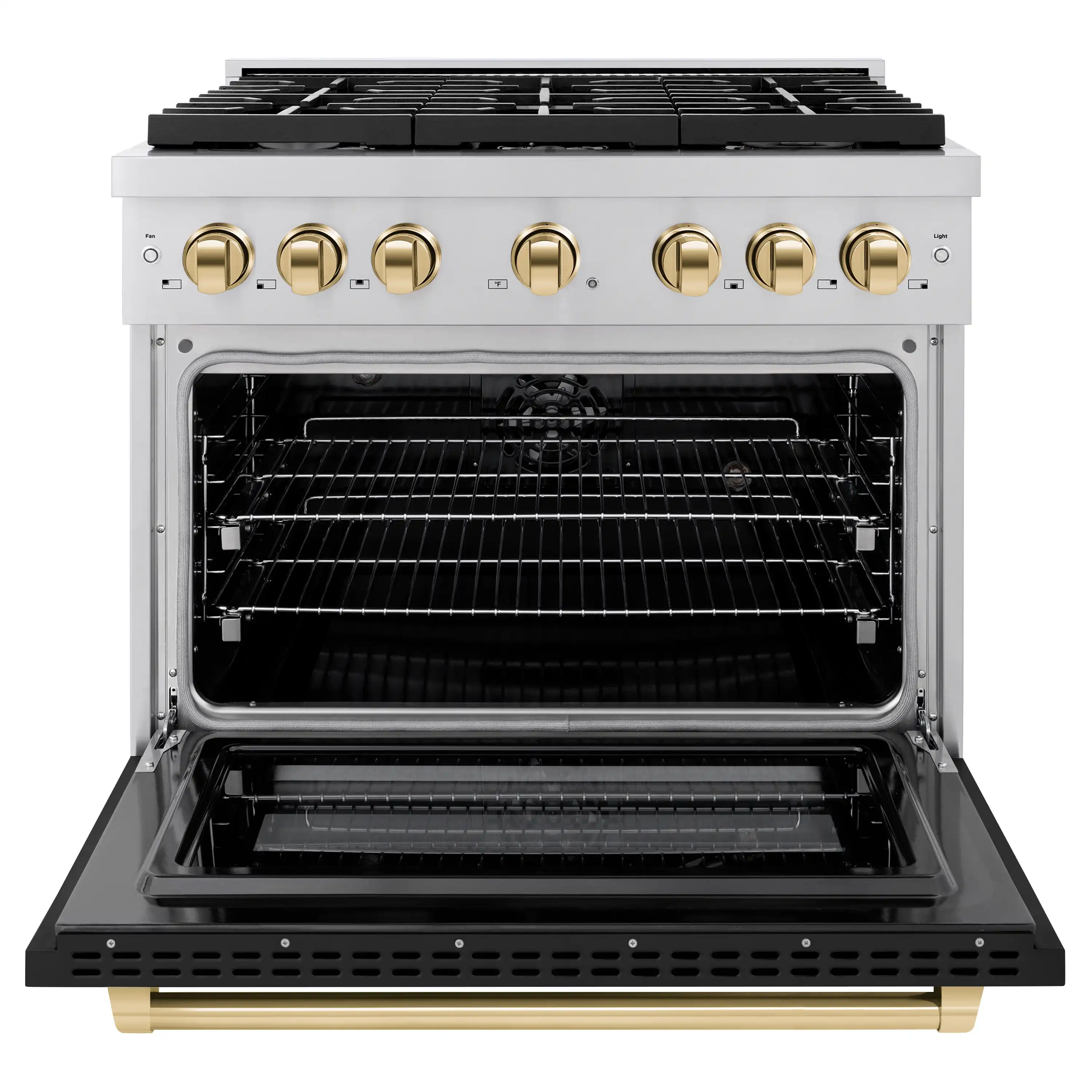ZLINE Autograph Edition 36-Inch 5.2 cu. ft. Paramount Dual Fuel Range with 6 Burner Gas Cooktop and Electric Convection Oven in Stainless Steel with Black Matte Door and Polished Gold Accents (SDRZ-BLM-36-G) - Image 3