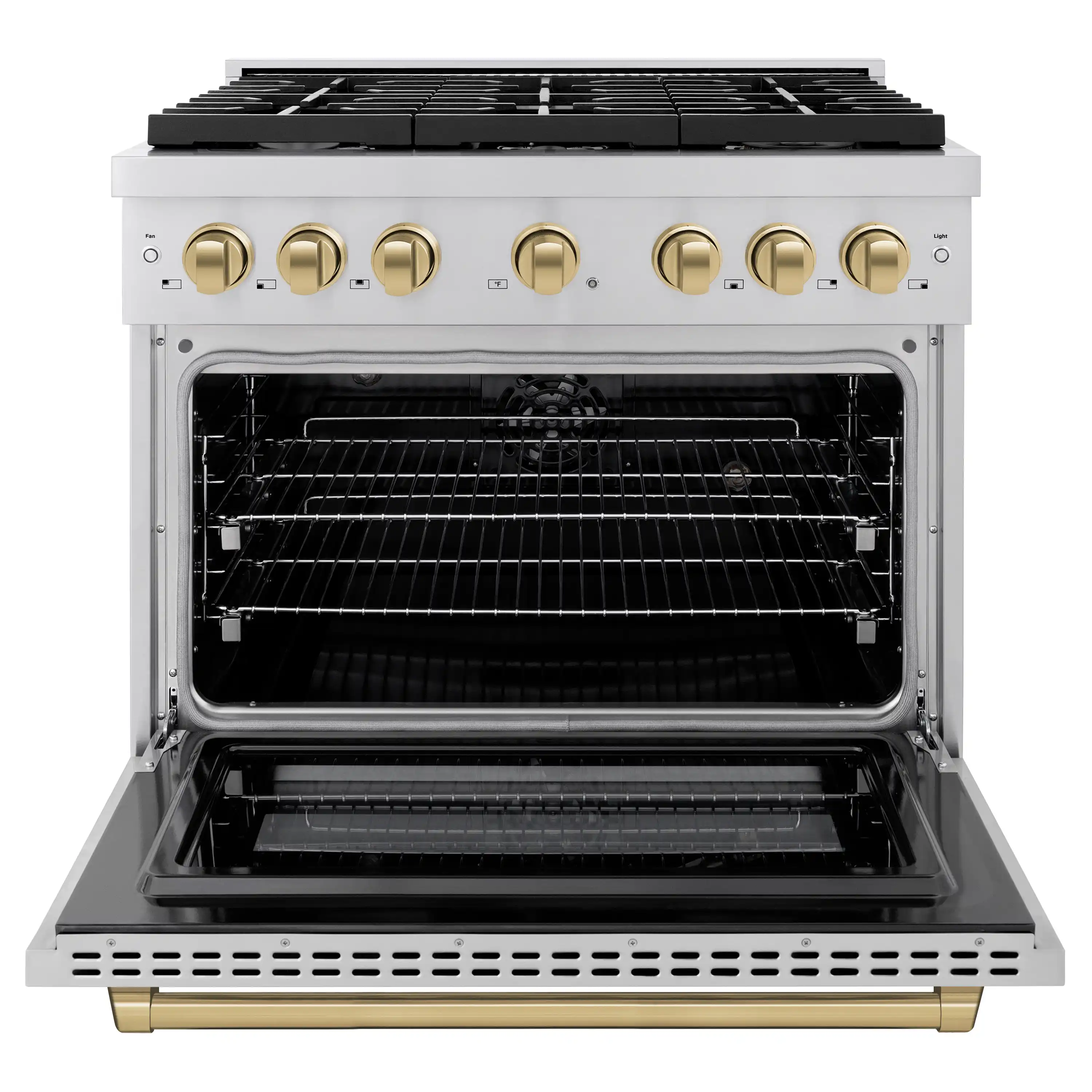 ZLINE Autograph Edition 36-Inch 5.2 cu. ft. Paramount Dual Fuel Range with 6 Burner Gas Cooktop and Electric Convection Oven in Stainless Steel with Champagne Bronze Accents (SDRZ-36-CB) - Image 3