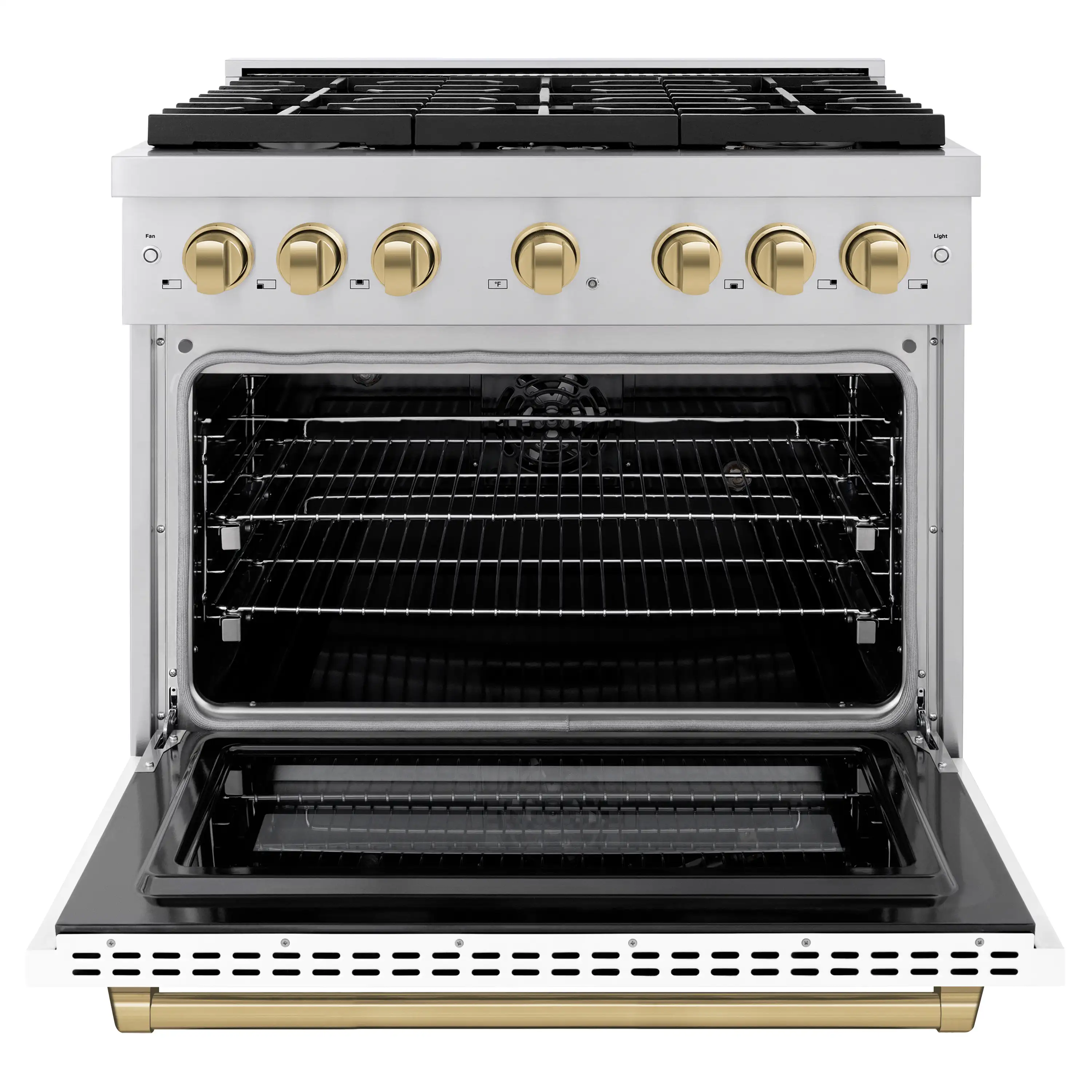 ZLINE Autograph Edition 36-Inch 5.2 cu. ft. Paramount Dual Fuel Range with 6 Burner Gas Cooktop and Electric Convection Oven in Stainless Steel with White Matte Door and Champagne Bronze Accents (SDRZ-WM-36-CB) - Image 3