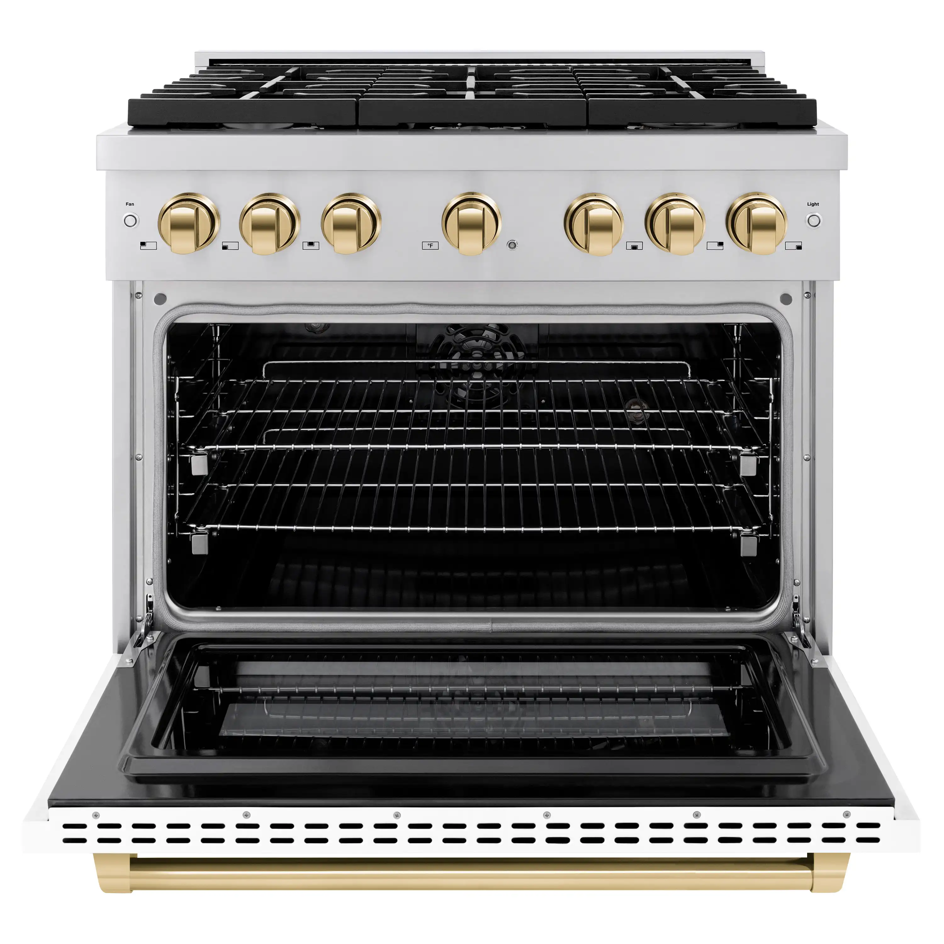 ZLINE Autograph Edition 36-Inch 5.2 cu. ft. Paramount Dual Fuel Range with 6 Burner Gas Cooktop and Electric Convection Oven in Stainless Steel with White Matte Door and Polished Gold Accents (SDRZ-WM-36-G) - Image 3