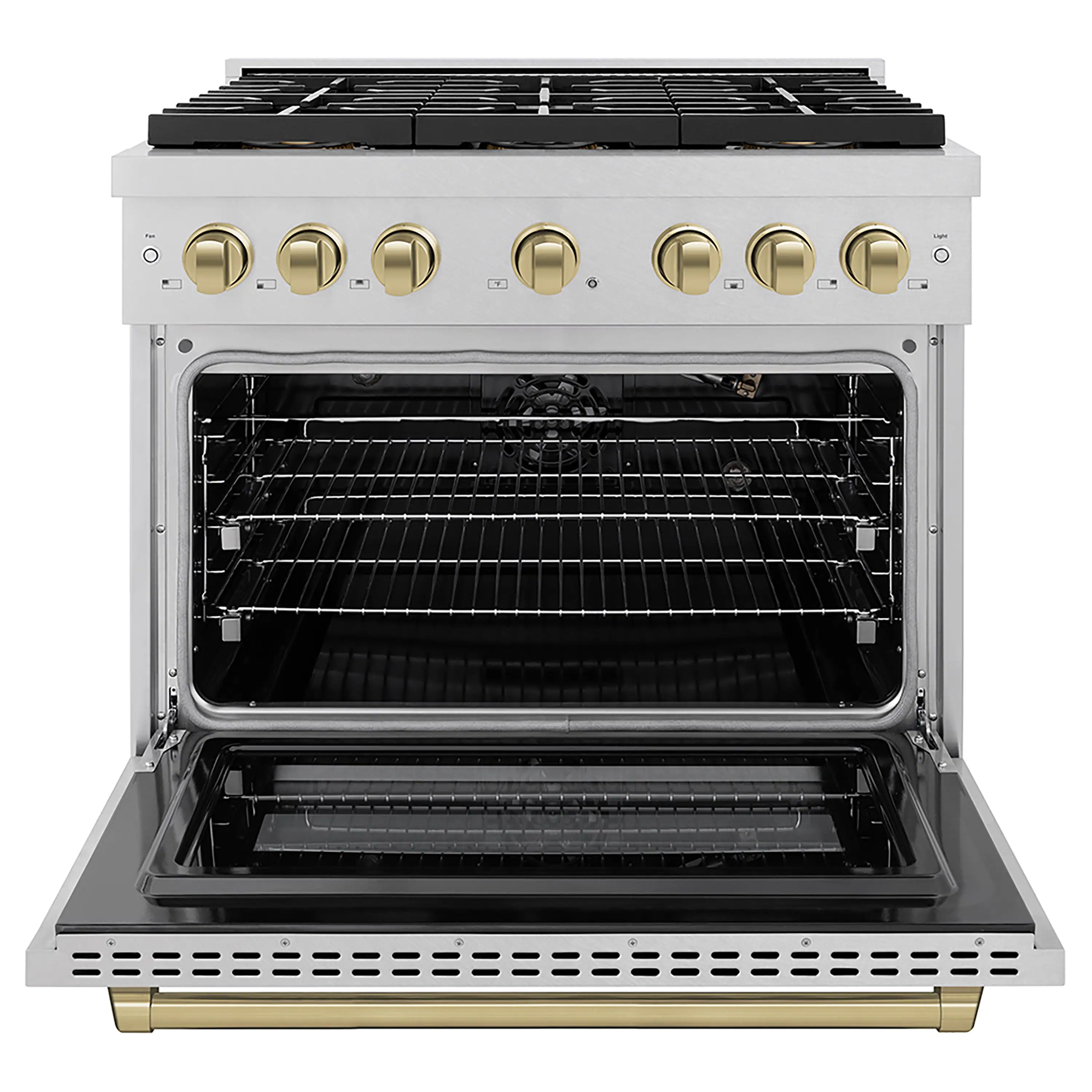 ZLINE Autograph Edition 36-Inch 5.2 cu. ft. Paramount Gas Range with 6 Burner DuoPro™ Cooktop and Convection Gas Oven in Satin Stainless Steel and Champagne Bronze Accents (PSGRSZ-36-CB) - Image 2
