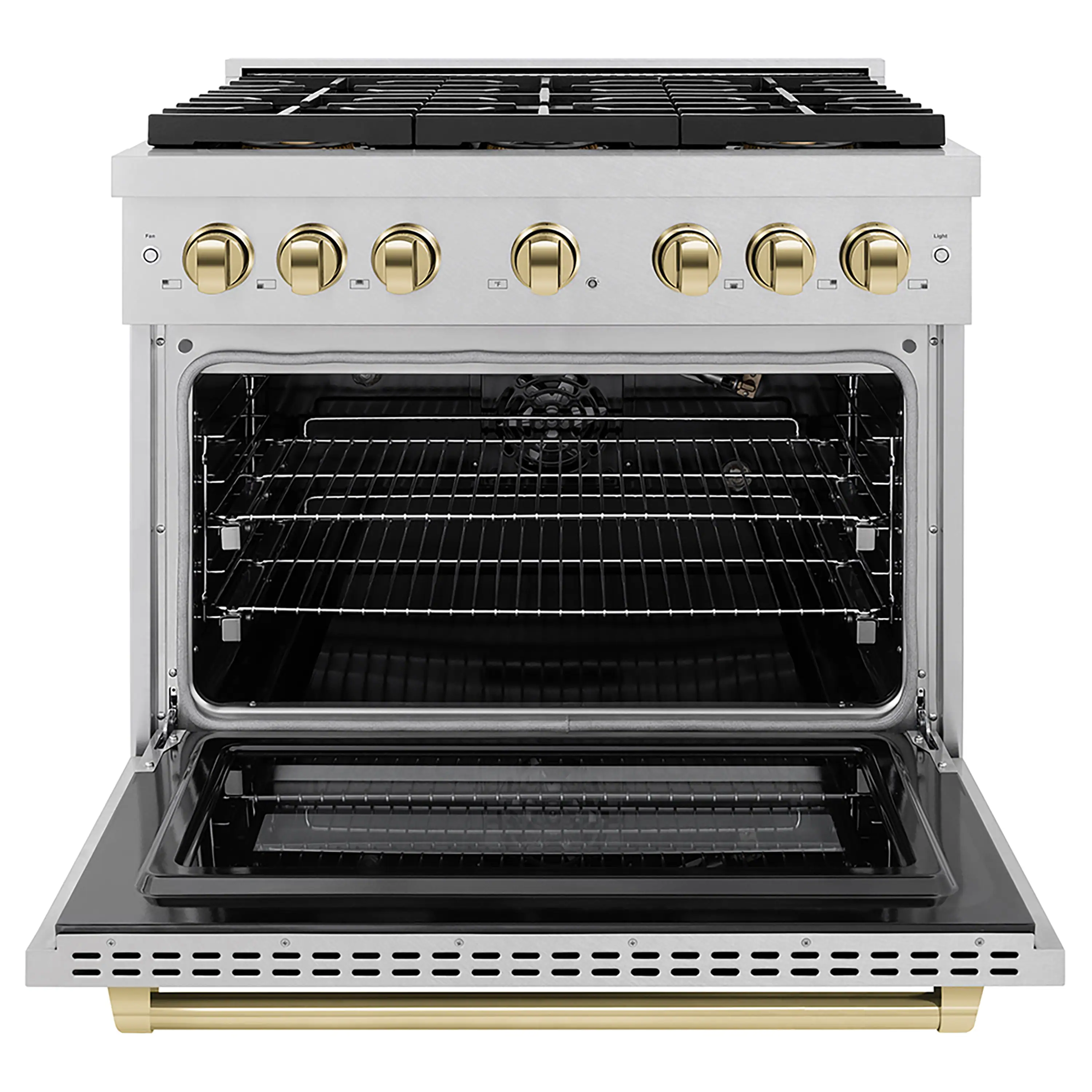 ZLINE Autograph Edition 36-Inch 5.2 cu. ft. Paramount Gas Range with 6 Burner DuoPro™ Cooktop and Convection Gas Oven in Satin Stainless Steel and Polished Gold Accents (PSGRSZ-36-G) - Image 2