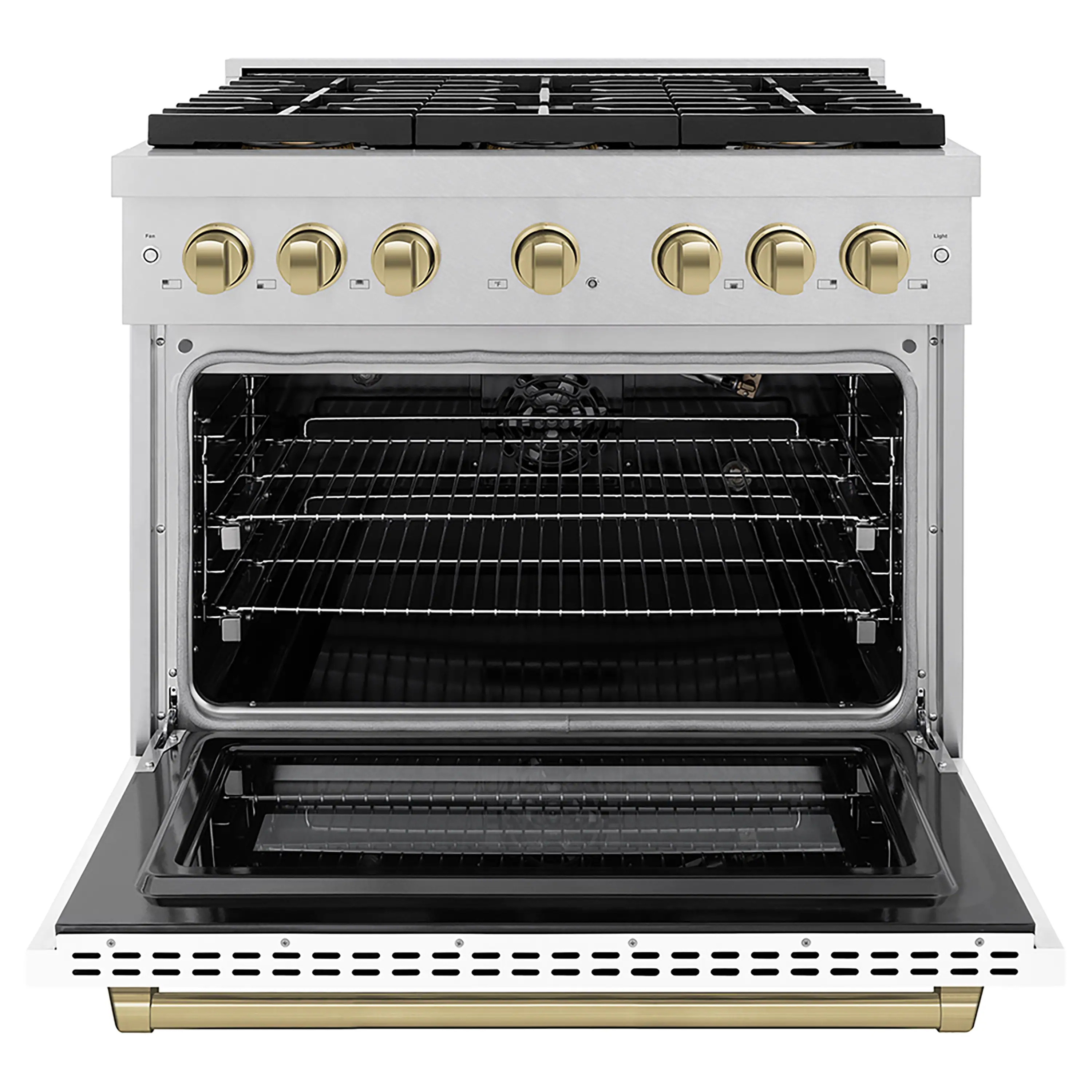 ZLINE Autograph Edition 36-Inch 5.2 cu. ft. Paramount Gas Range with 6 Burner DuoPro™ Cooktop and Convection Gas Oven in Satin Stainless Steel with White Matte Door and Champagne Bronze Accents (PSGRSZ-WM-36-CB) - Image 2