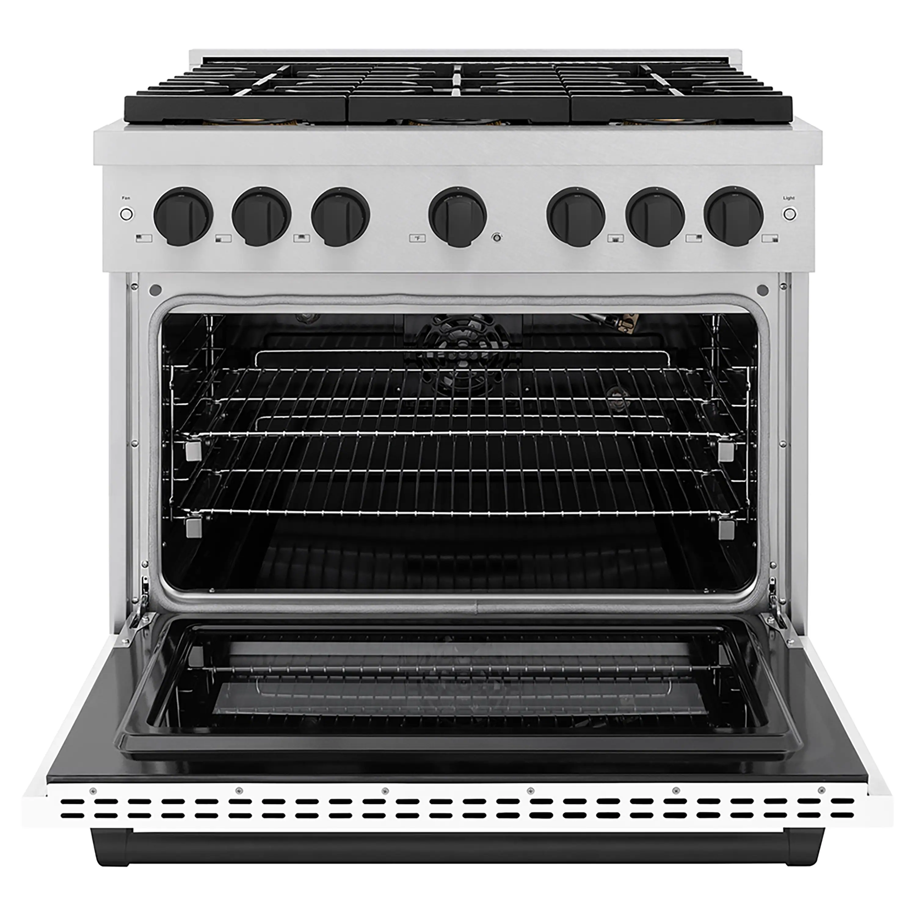 ZLINE Autograph Edition 36-Inch 5.2 cu. ft. Paramount Gas Range with 6 Burner DuoPro™ Cooktop and Convection Gas Oven in Satin Stainless Steel with White Matte Door and Matte Black Accents (PSGRSZ-WM-36-MB) - Image 2