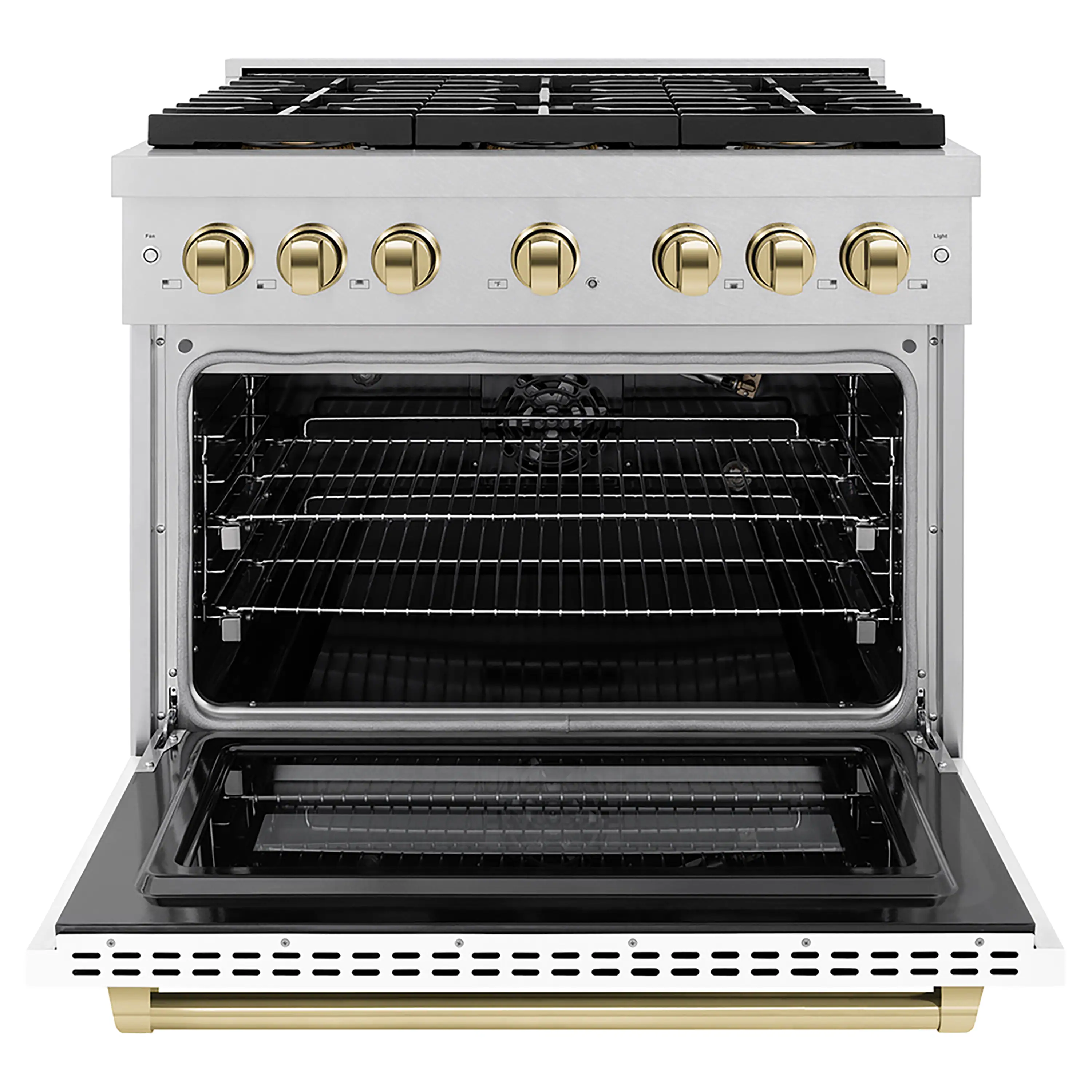 ZLINE Autograph Edition 36-Inch 5.2 cu. ft. Paramount Gas Range with 6 Burner DuoPro™ Cooktop and Convection Gas Oven in Satin Stainless Steel with White Matte Door and Polished Gold Accents (PSGRSZ-WM-36-G) - Image 2