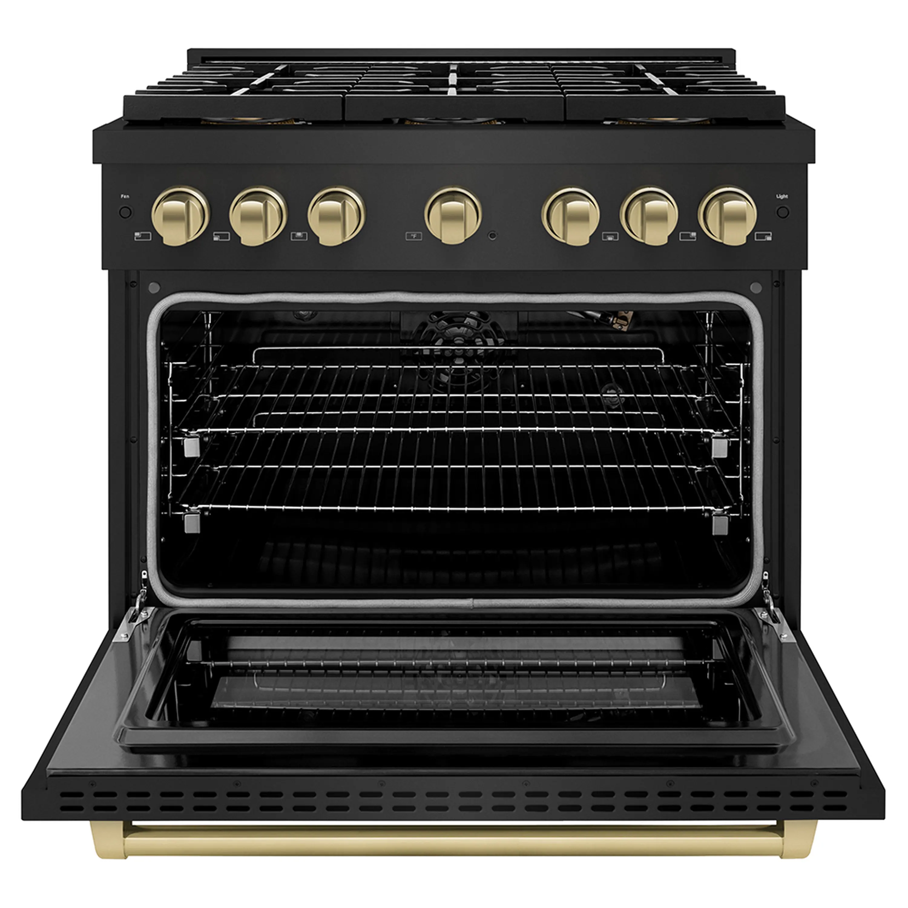 ZLINE Autograph Edition 36-Inch 5.2 cu. ft. Paramount Gas Range with 6 Burner DuoPro™ Cooktop and Convection Gas Oven in Black Stainless Steel and Champagne Bronze Accents (PSGRBZ-36-CB) - Image 2