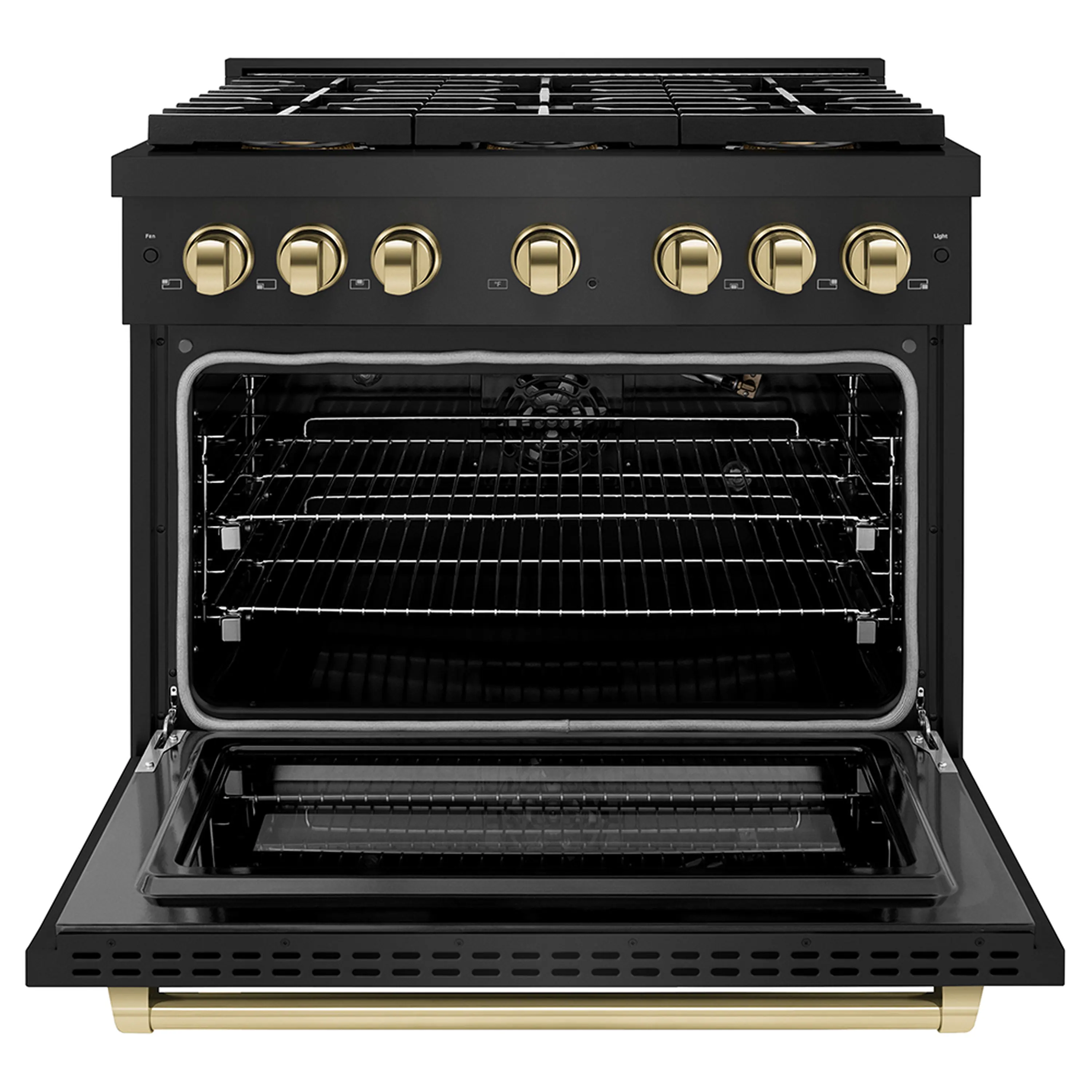 ZLINE Autograph Edition 36-Inch 5.2 cu. ft. Paramount Gas Range with 6 Burner DuoPro™ Cooktop and Convection Gas Oven in Black Stainless Steel and Polished Gold Accents (PSGRBZ-36-G) - Image 2