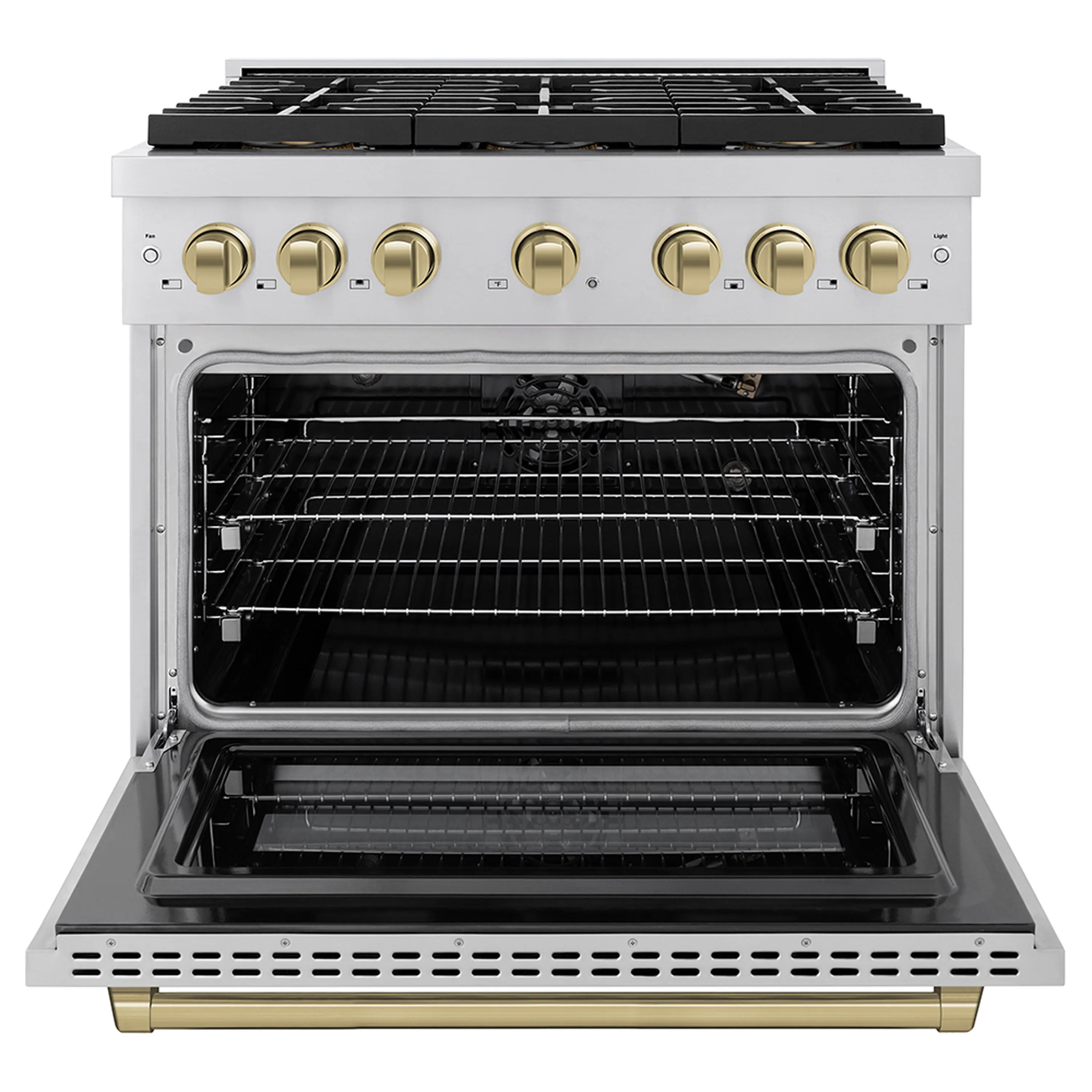 ZLINE Autograph Edition 36-Inch 5.2 cu. ft. Paramount Gas Range with 6 Burner DuoPro™ Cooktop and Convection Gas Oven in Stainless Steel and Champagne Bronze Accents (PSGRZ-36-CB) - Image 2