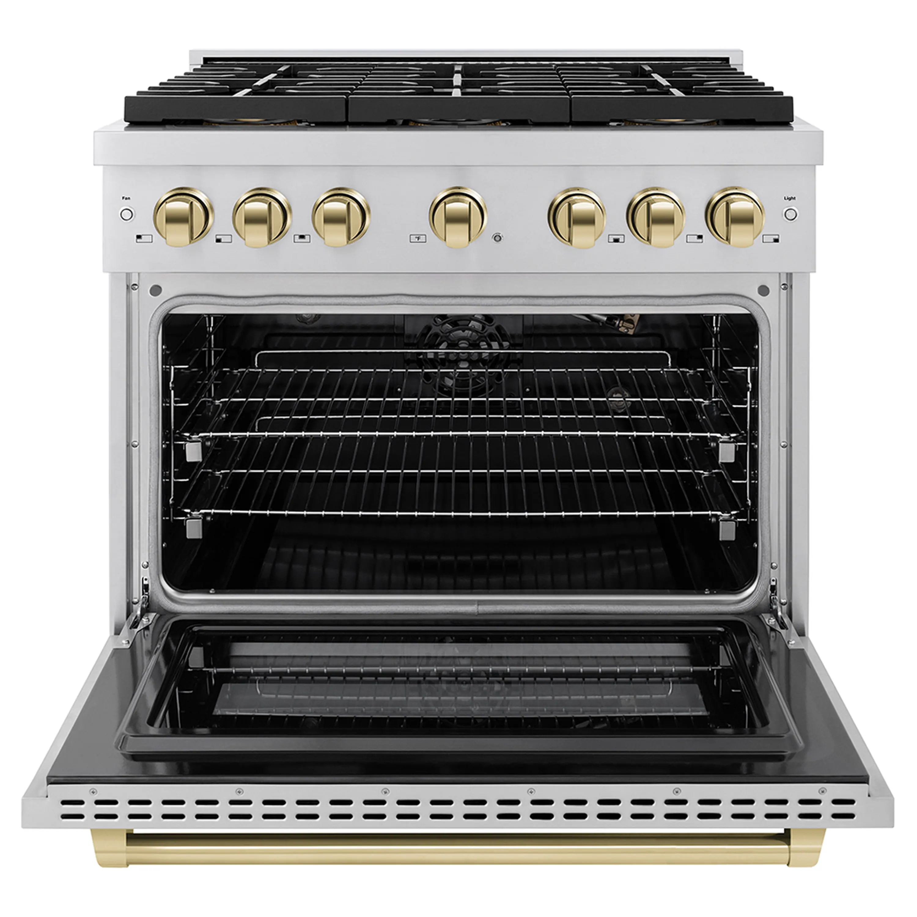 ZLINE Autograph Edition 36-Inch 5.2 cu. ft. Paramount Gas Range with 6 Burner DuoPro™ Cooktop and Convection Gas Oven in Stainless Steel and Polished Gold Accents (PSGRZ-36-G) - Image 2