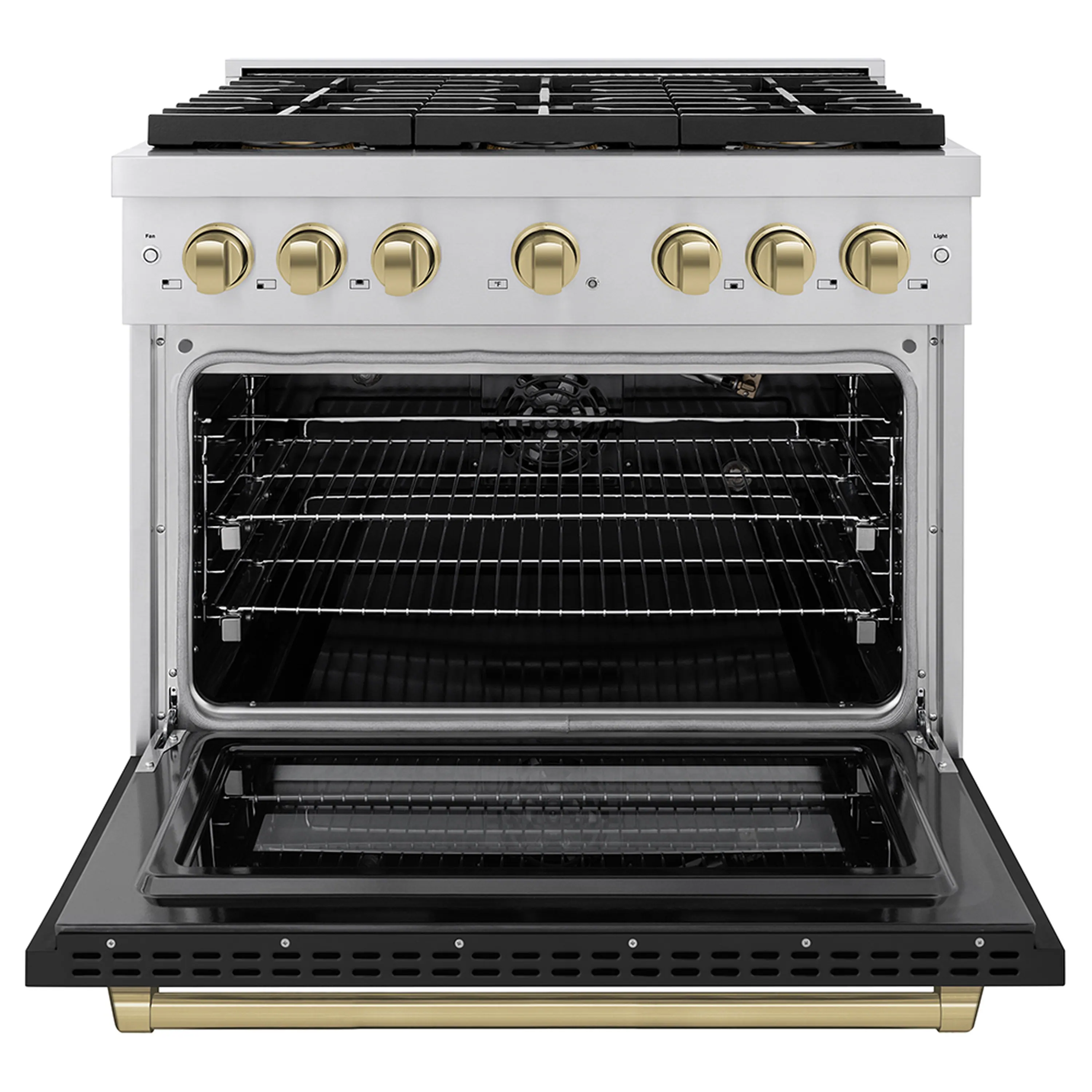 ZLINE Autograph Edition 36-Inch 5.2 cu. ft. Paramount Gas Range with 6 Burner DuoPro™ Cooktop and Convection Gas Oven with Black Matte Door and Champagne Bronze Accents (PSGRZ-BLM-36-CB) - Image 2