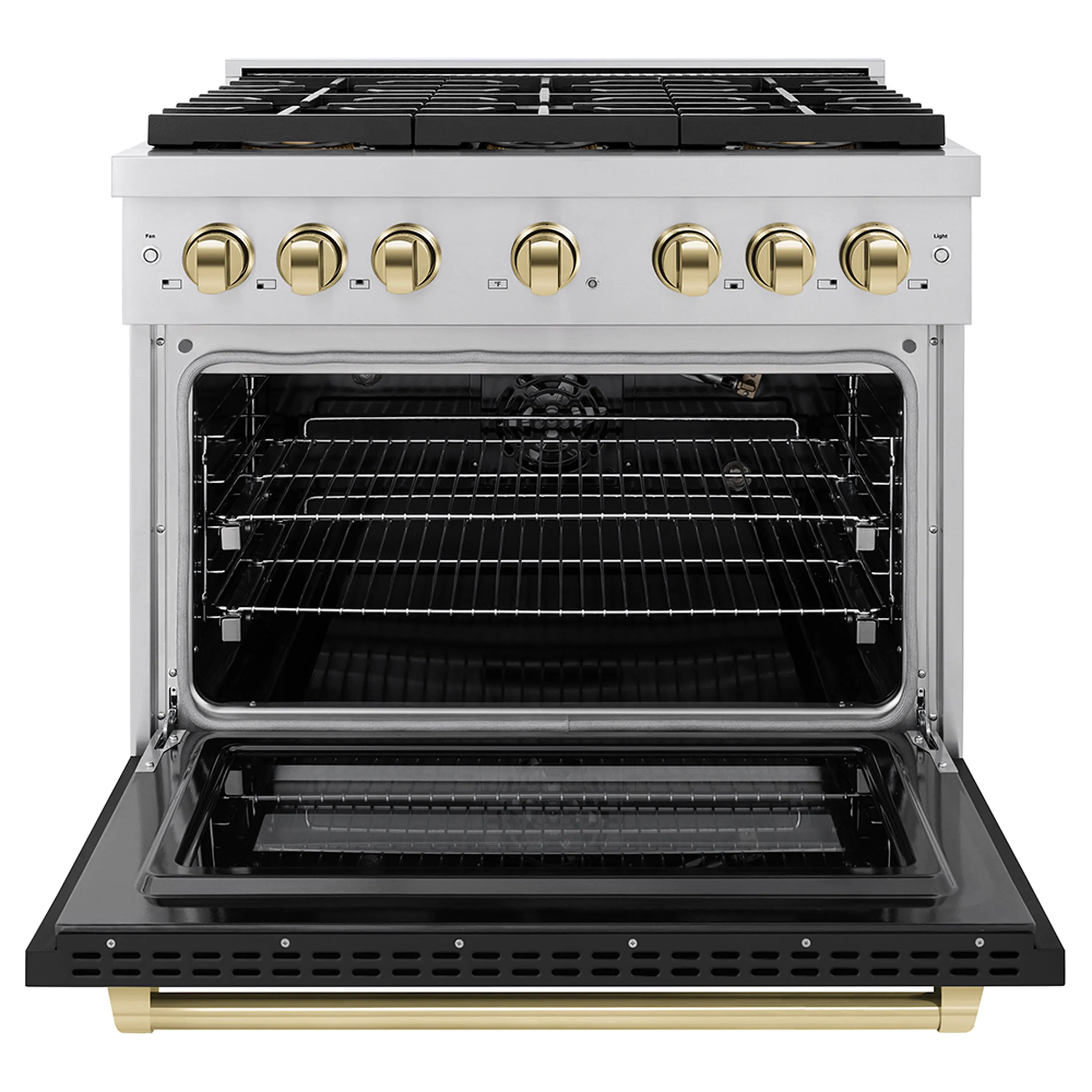 ZLINE Autograph Edition 36-Inch 5.2 cu. ft. Paramount Gas Range with 6 Burner DuoPro™ Cooktop and Convection Gas Oven with Black Matte Door and Polished Gold Accents (PSGRZ-BLM-36-G) - Image 2