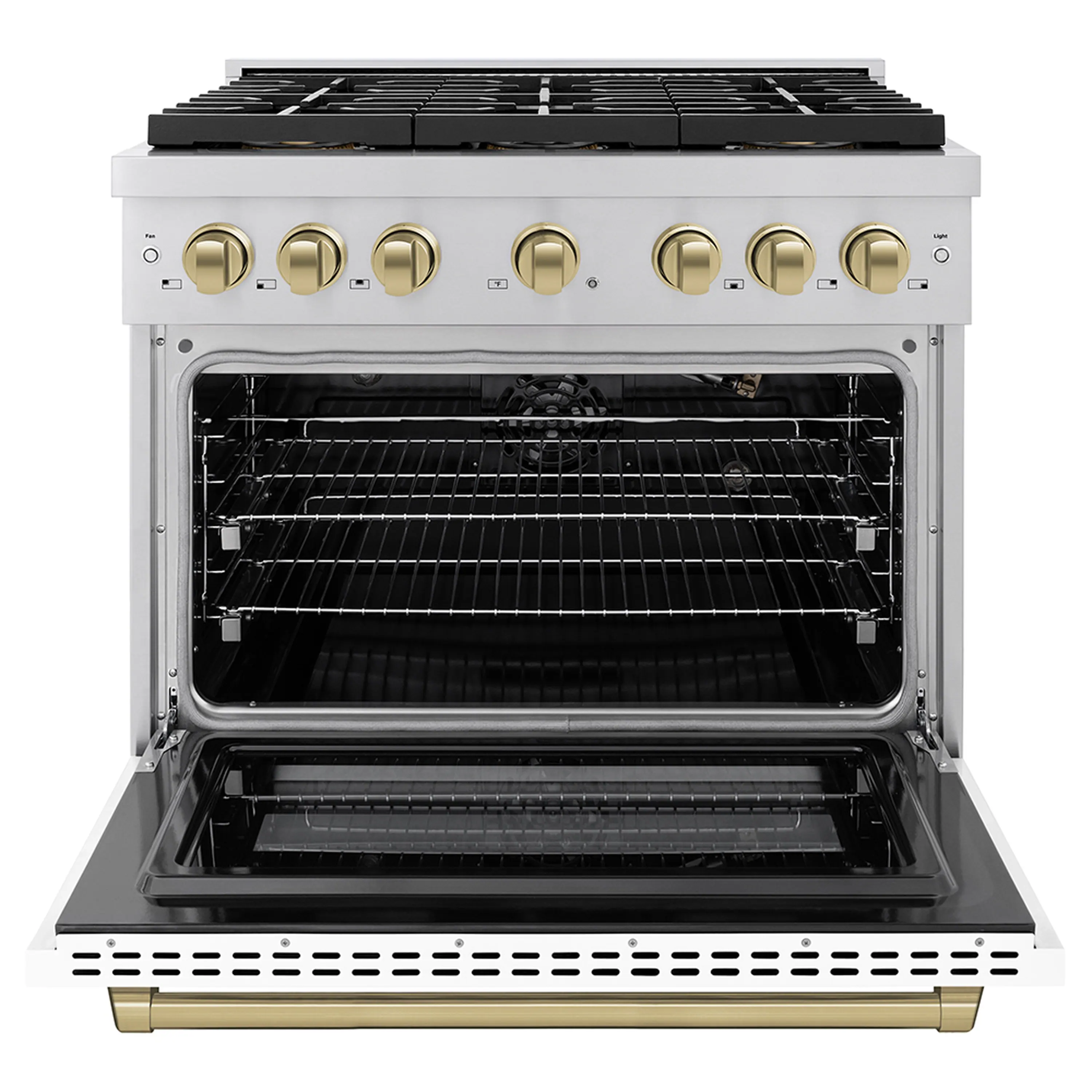ZLINE Autograph Edition 36-Inch 5.2 cu. ft. Paramount Gas Range with 6 Burner DuoPro™ Cooktop and Convection Gas Oven with White Matte Door and Champagne Bronze Accents (PSGRZ-WM-36-CB) - Image 2