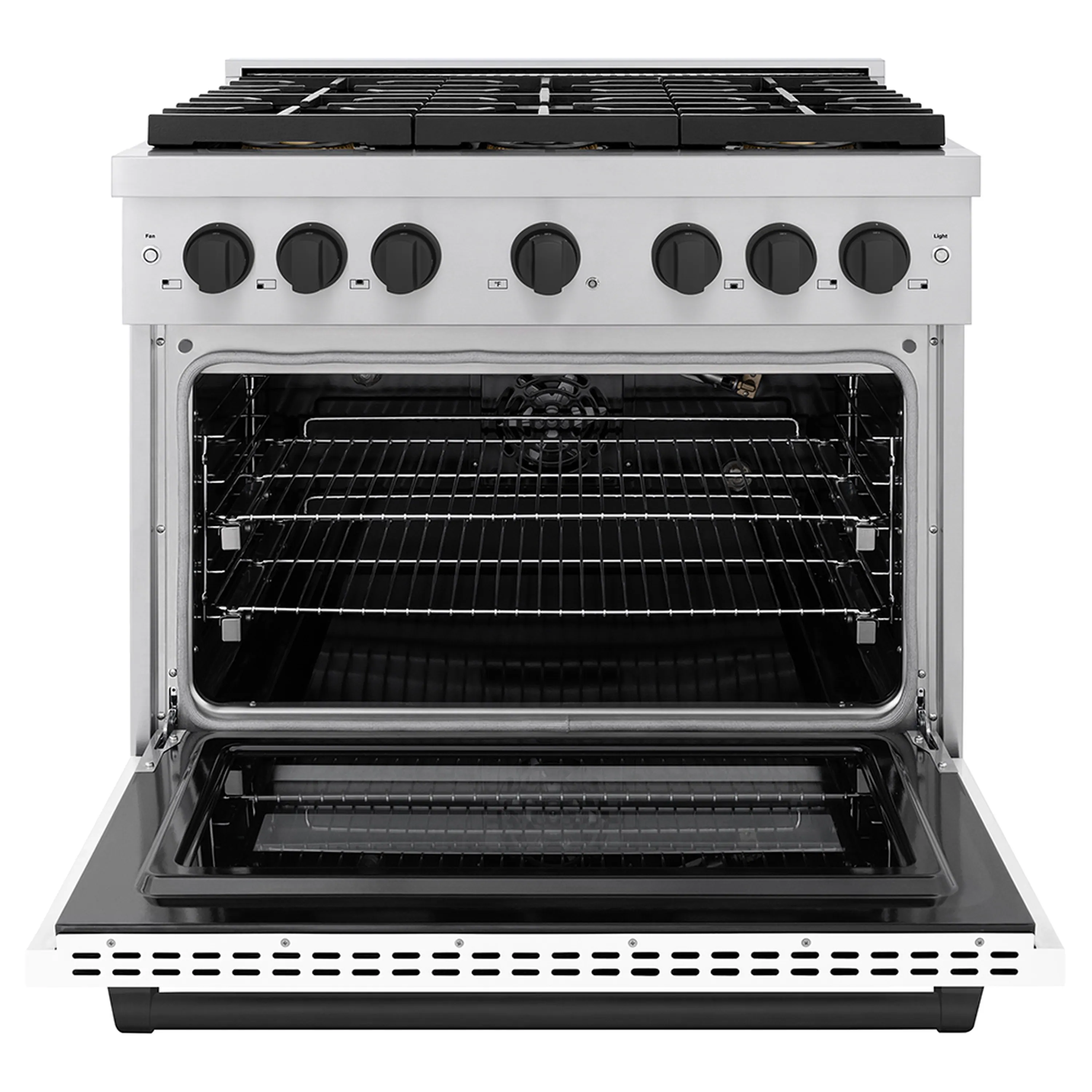 ZLINE Autograph Edition 36-Inch 5.2 cu. ft. Paramount Gas Range with 6 Burner DuoPro™ Cooktop and Convection Gas Oven with White Matte Door and Matte Black Accents (PSGRZ-WM-36-MB) - Image 2