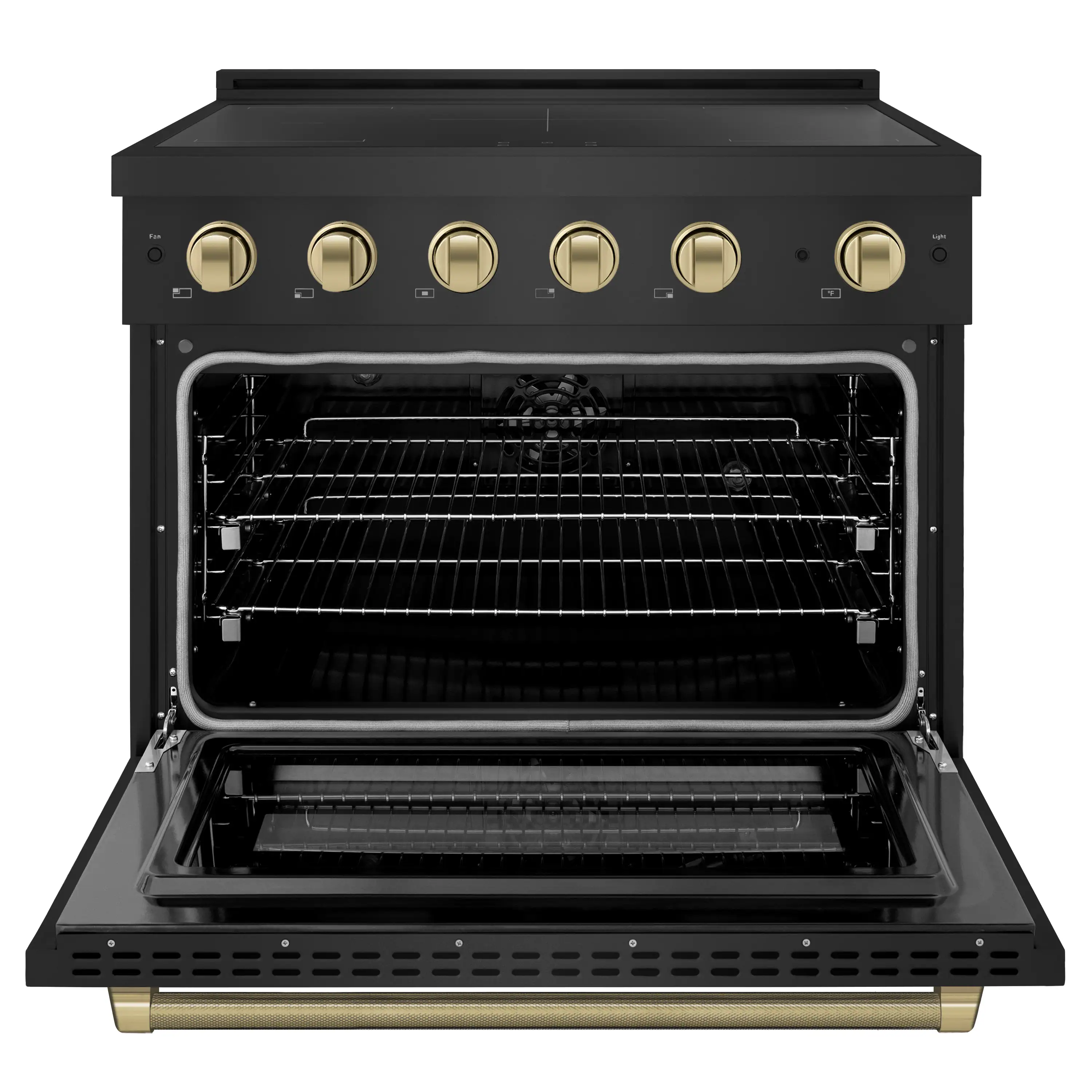 ZLINE Autograph Edition 36-Inch 5.2 Cu. Ft. Paramount Induction Range with 5 Element Cooktop and Electric Convection Oven in Black Stainless Steel with Champagne Bronze Helix Handle and Knob Accents (SINRBZ-36-KCB) - Image 2