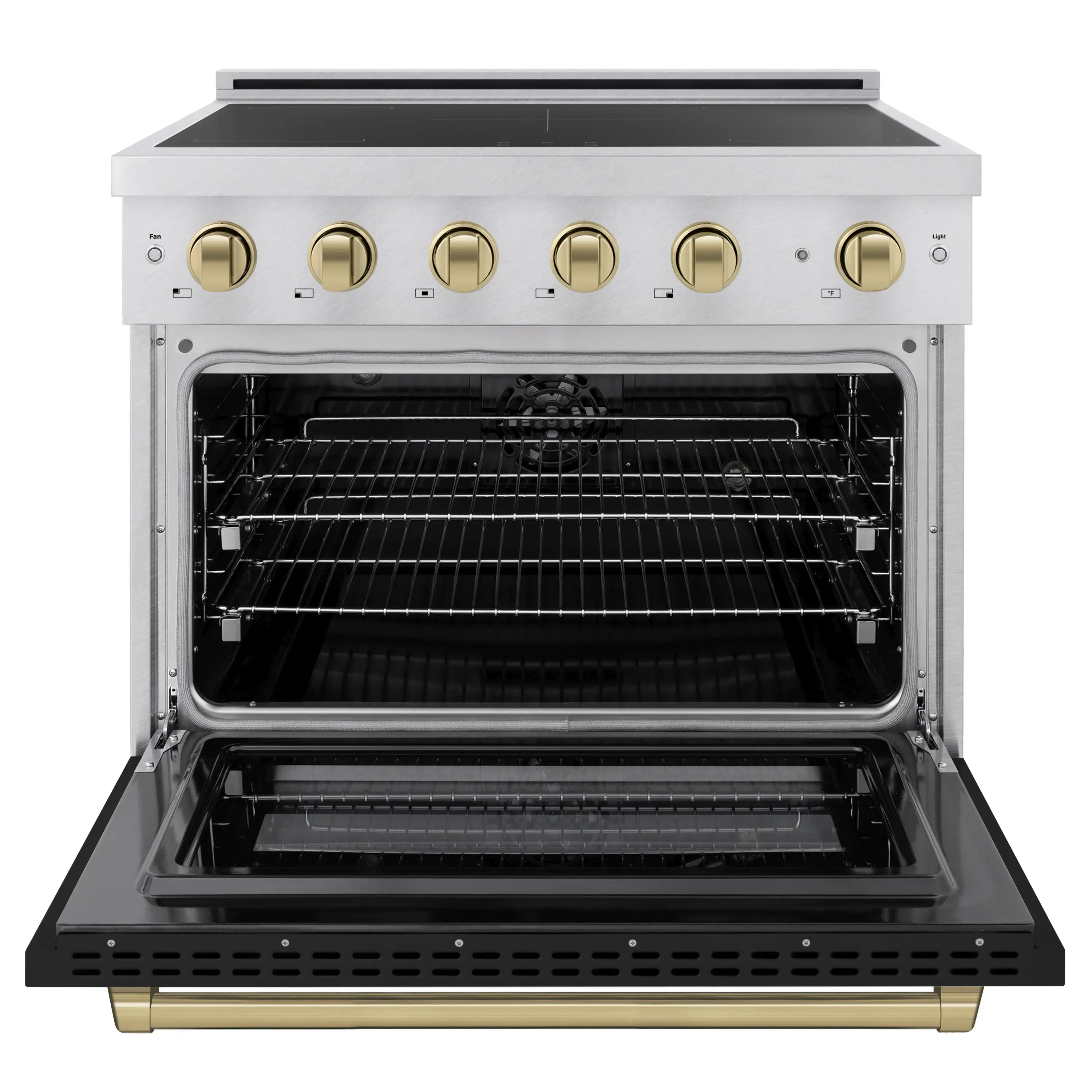 ZLINE Autograph Edition 36-Inch 5.2 Cu. Ft. Paramount Induction Range with 5 Element Cooktop and Electric Convection Oven in Satin Stainless Steel with Black Matte Door and Champagne Bronze Accents (SINRSZ-BLM36-CB) - Image 2