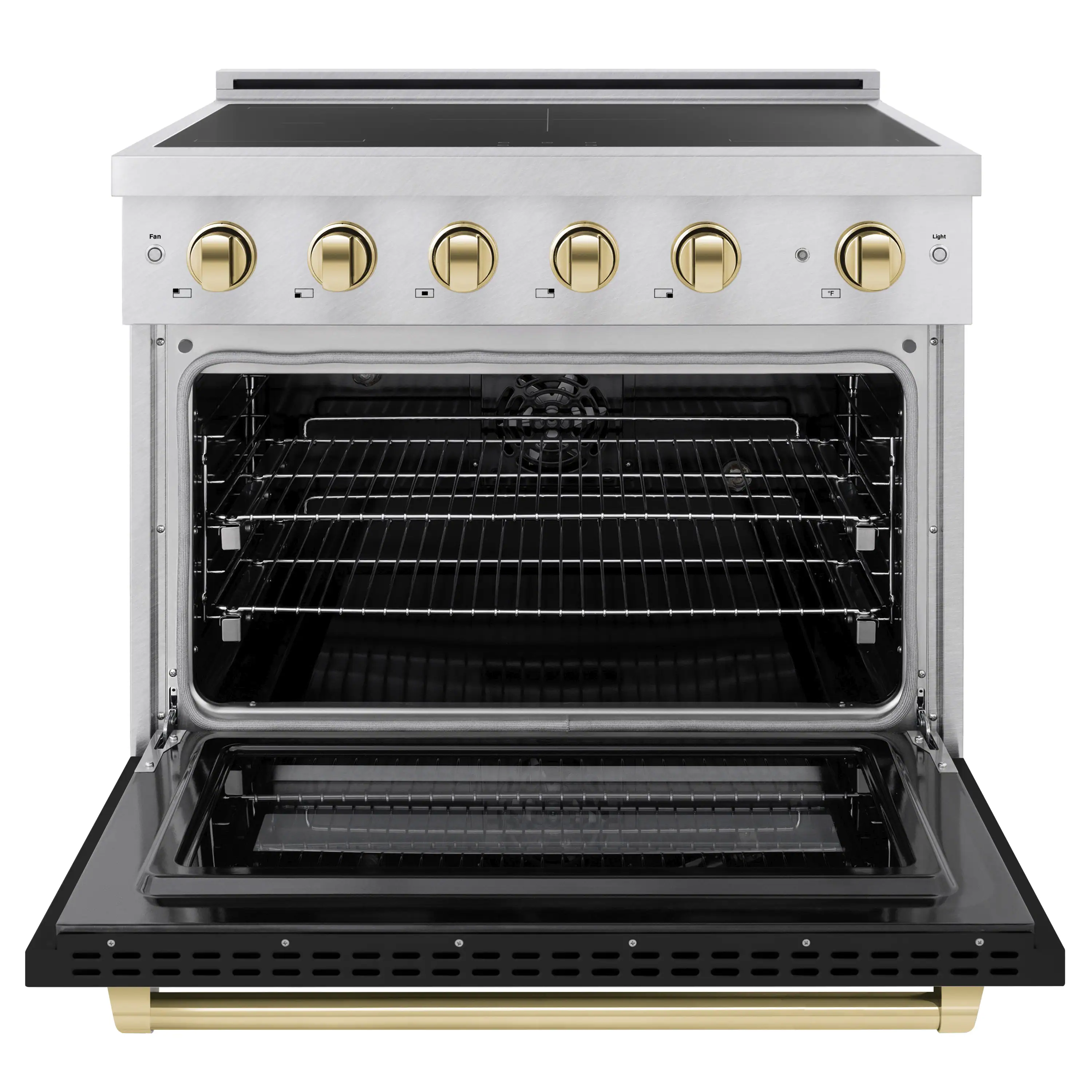 ZLINE Autograph Edition 36-Inch 5.2 Cu. Ft. Paramount Induction Range with 5 Element Cooktop and Electric Convection Oven in Satin Stainless Steel with Black Matte Door and Polished Gold Accents (SINRSZ-BLM36-G) - Image 2