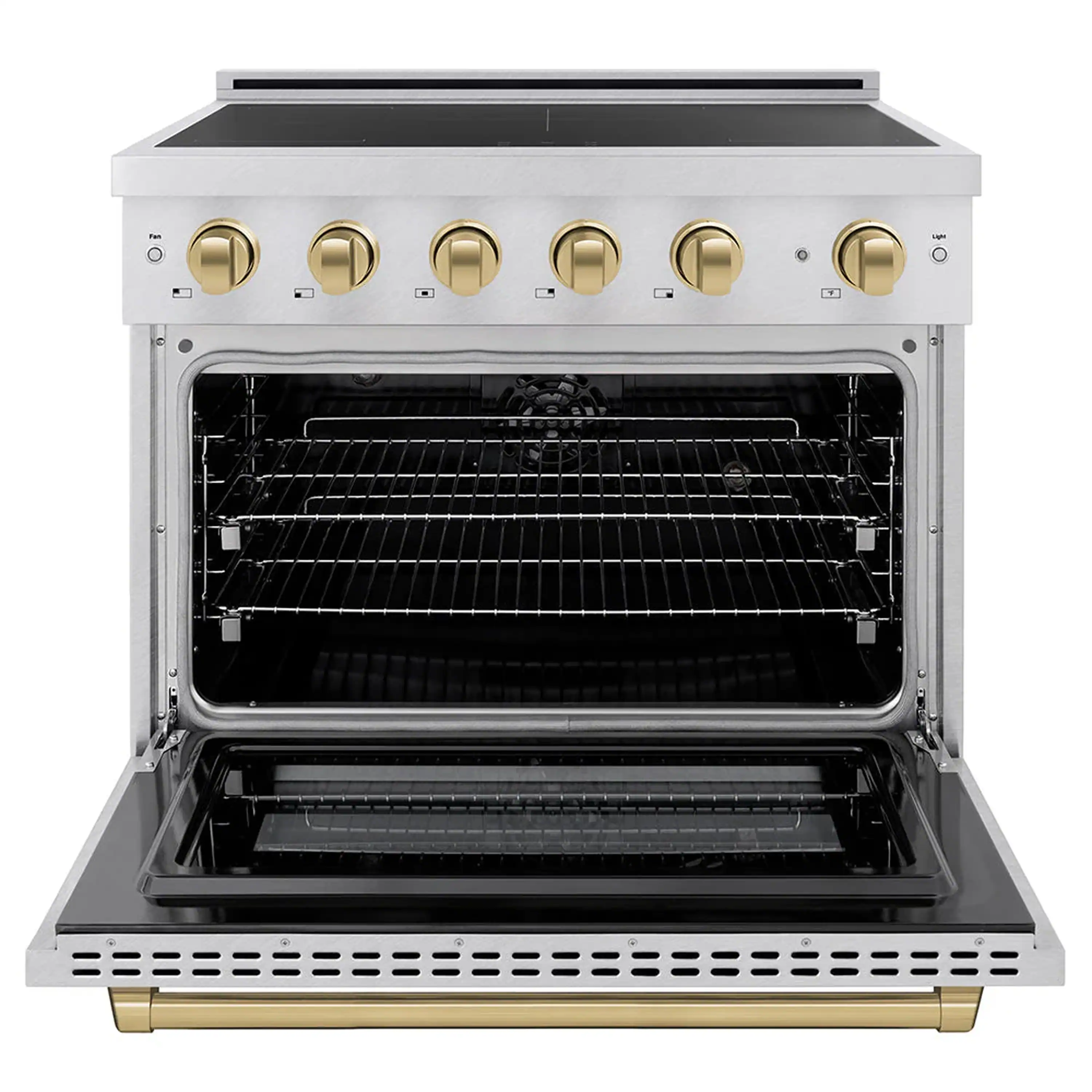 ZLINE Autograph Edition 36-Inch, 5.2 Cu. Ft. Paramount Induction Range with 5 Element Cooktop and Electric Convection Oven in Satin Stainless Steel with Champagne Bronze Accents (SINRSZ-36-CB) - Image 2