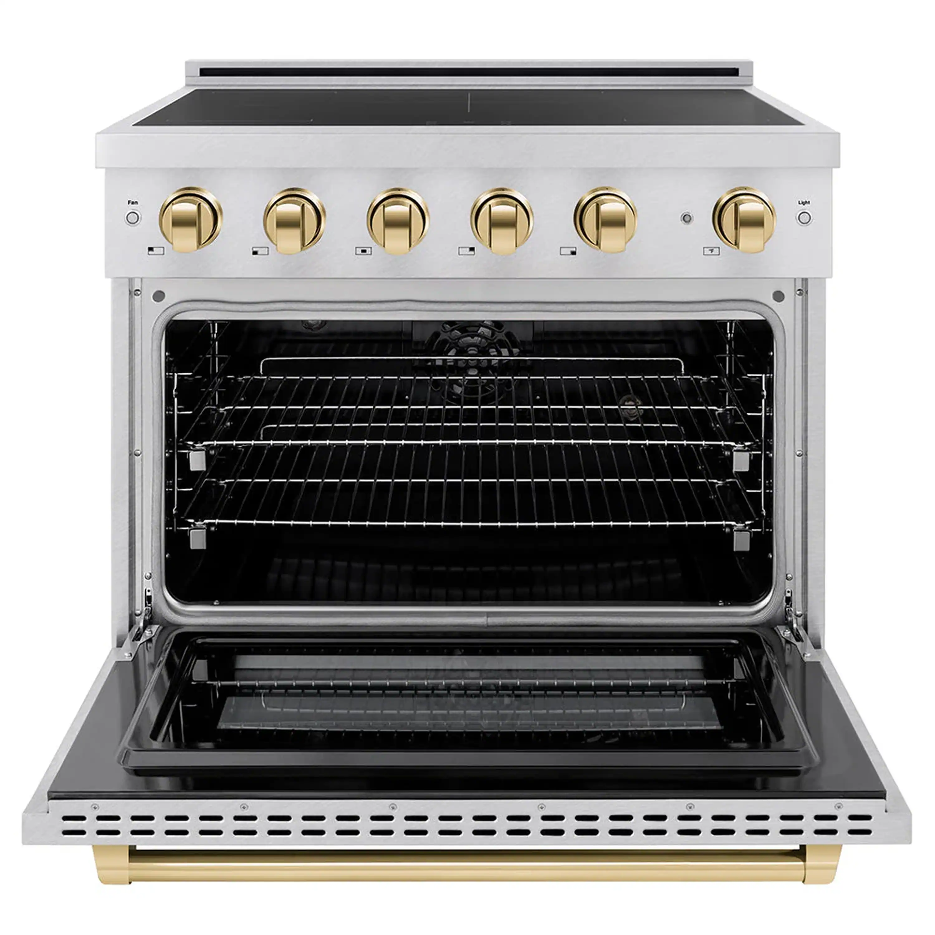 ZLINE Autograph Edition 36-Inch, 5.2 Cu. Ft. Paramount Induction Range with 5 Element Cooktop and Electric Convection Oven in Satin Stainless Steel with Polished Gold Accents (SINRSZ-36-G) - Image 2