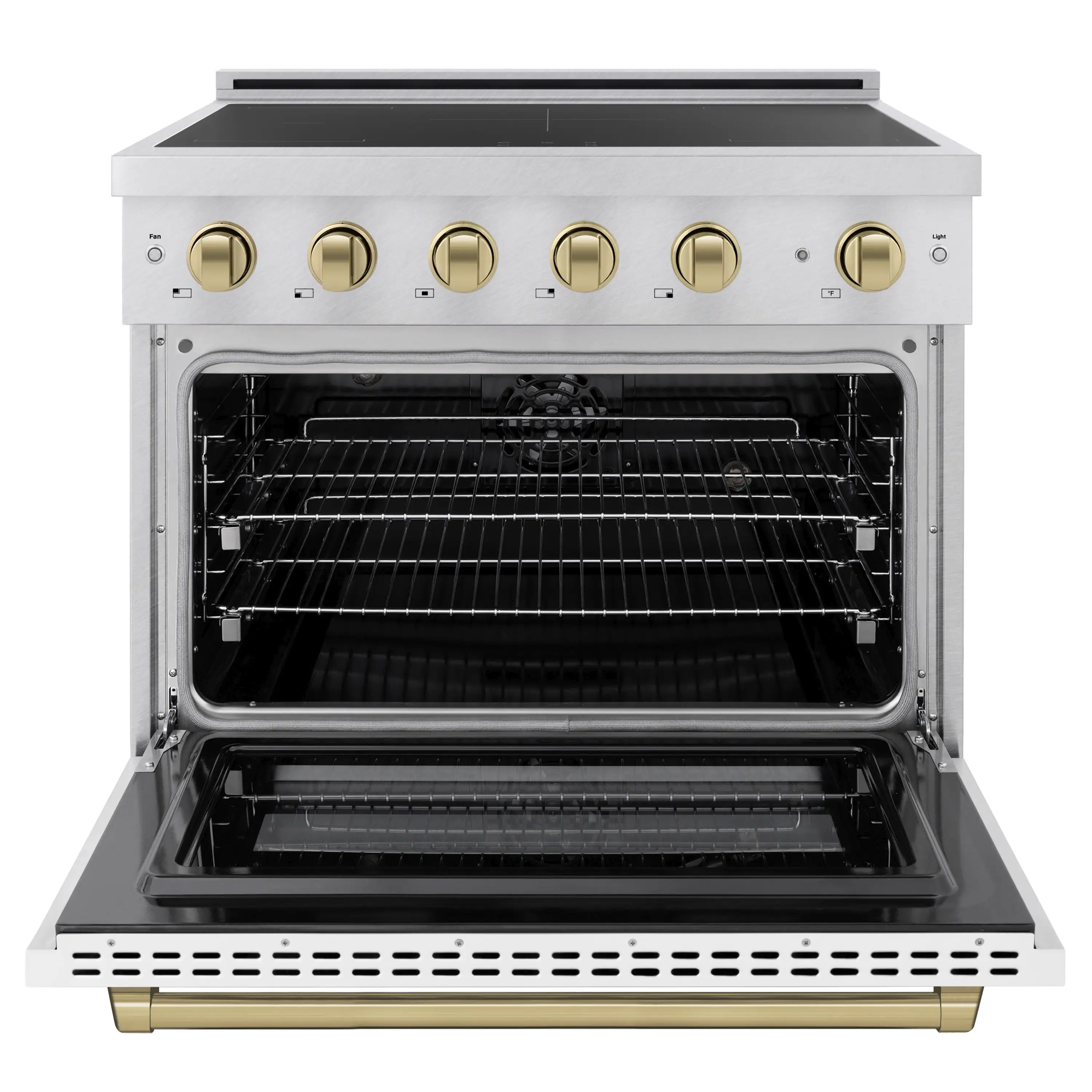 ZLINE Autograph Edition 36-Inch 5.2 Cu. Ft. Paramount Induction Range with 5 Element Cooktop and Electric Convection Oven in Satin Stainless Steel with White Matte Door and Champagne Bronze Accents (SINRSZ-WM-36-CB) - Image 2