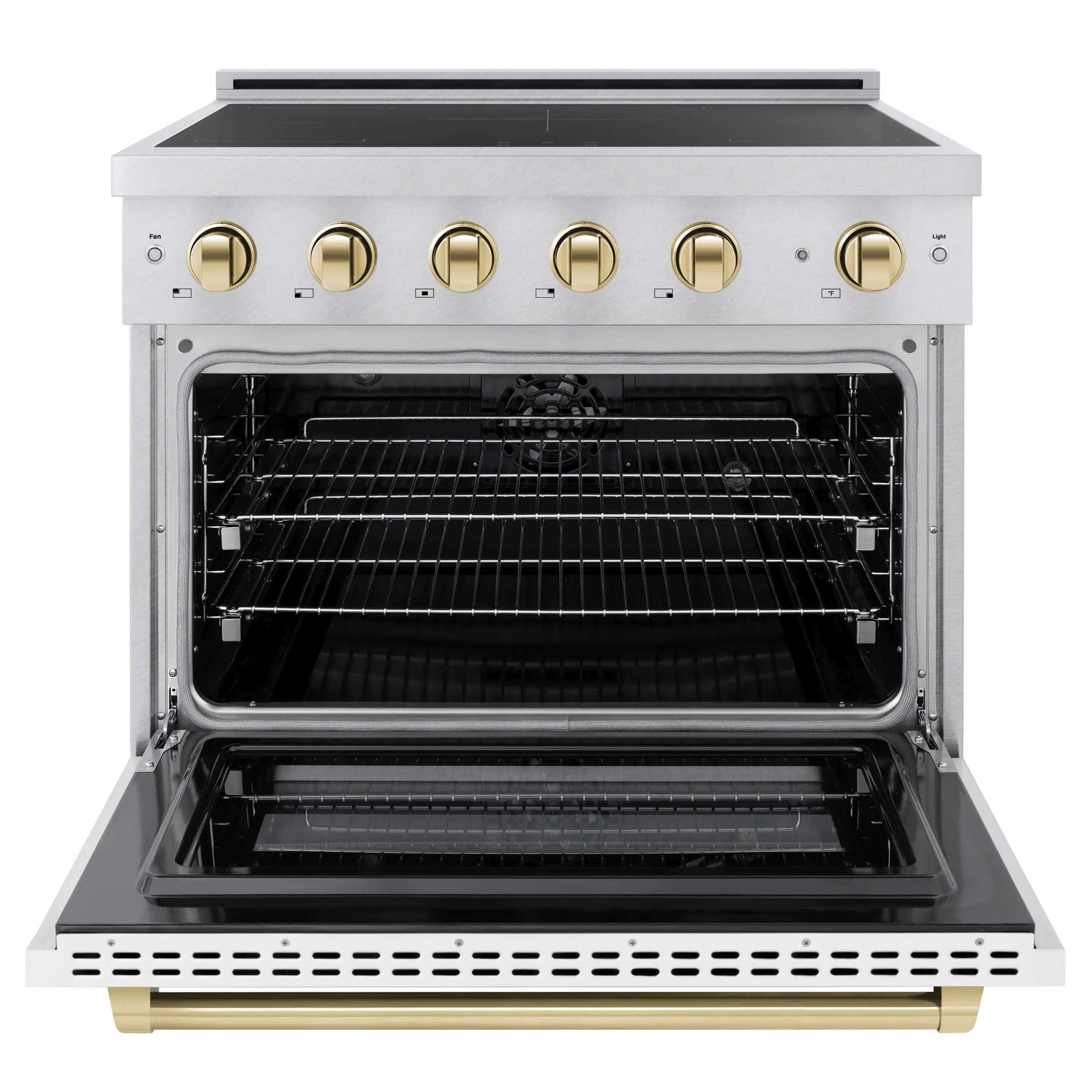 ZLINE Autograph Edition 36-Inch 5.2 Cu. Ft. Paramount Induction Range with 5 Element Cooktop and Electric Convection Oven in Satin Stainless Steel with White Matte Door and Polished Gold Accents (SINRSZ-WM-36-G) - Image 2