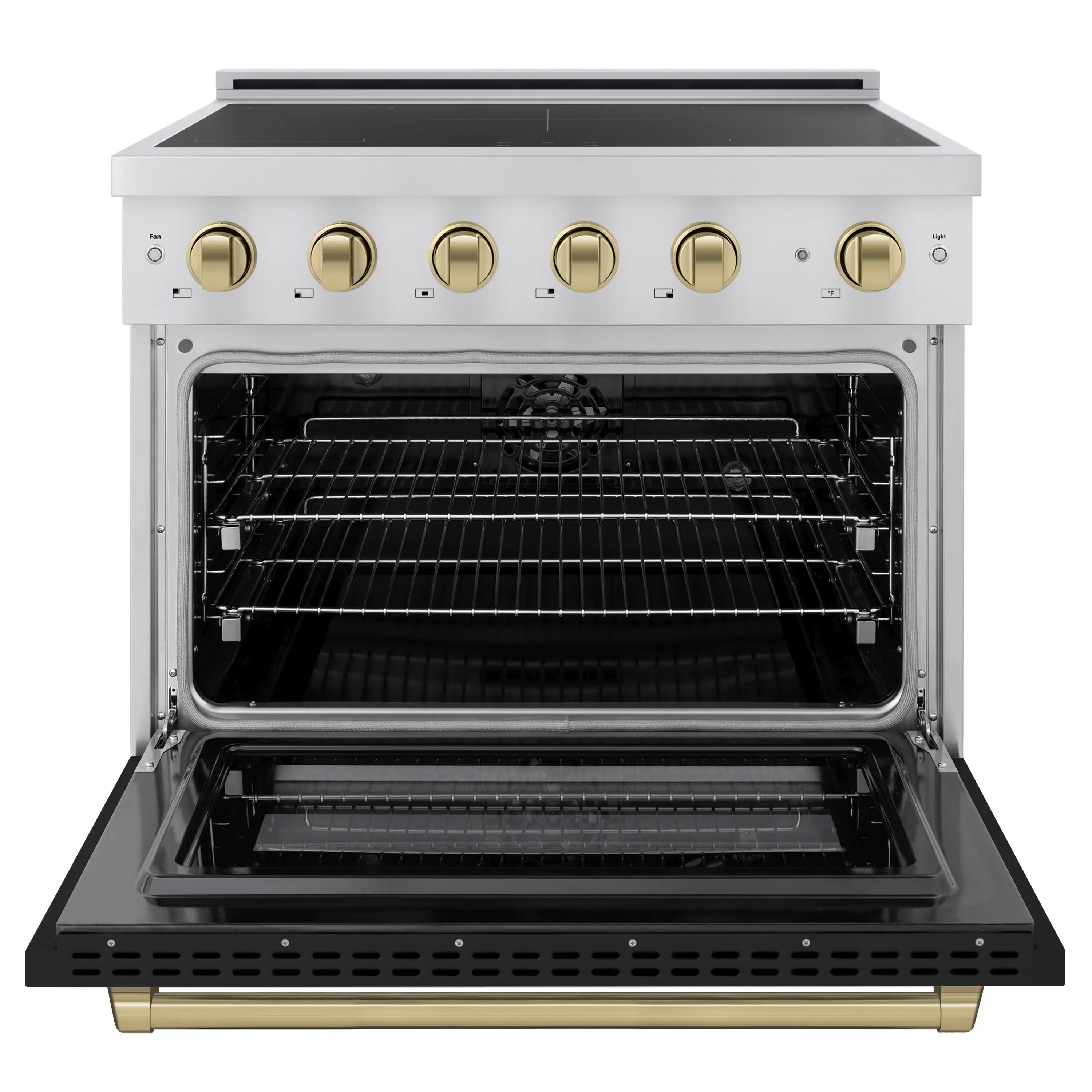 ZLINE Autograph Edition 36-Inch 5.2 cu. ft. Paramount Induction Range with 5 Element Cooktop and Electric Convection Oven in Stainless Steel with Black Matte Door and Champagne Bronze Accents (SINRZ-BLM-36-CB) - Image 2
