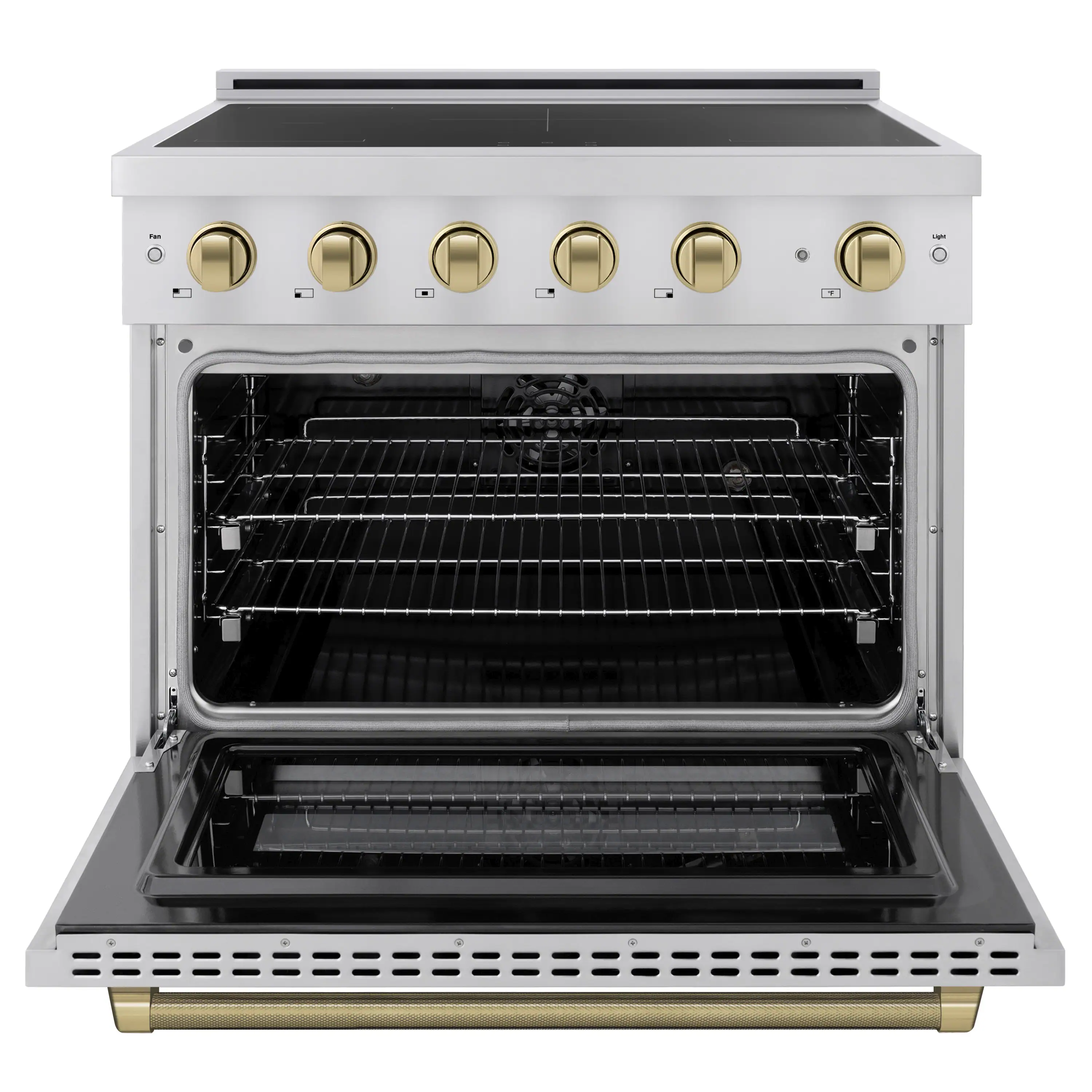 ZLINE Autograph Edition 36-Inch 5.2 Cu. Ft. Paramount Induction Range with 5 Element Cooktop and Electric Convection Oven in Stainless Steel with Champagne Bronze Helix Handle and Knob Accents (SINRZ-36-KCB) - Image 3