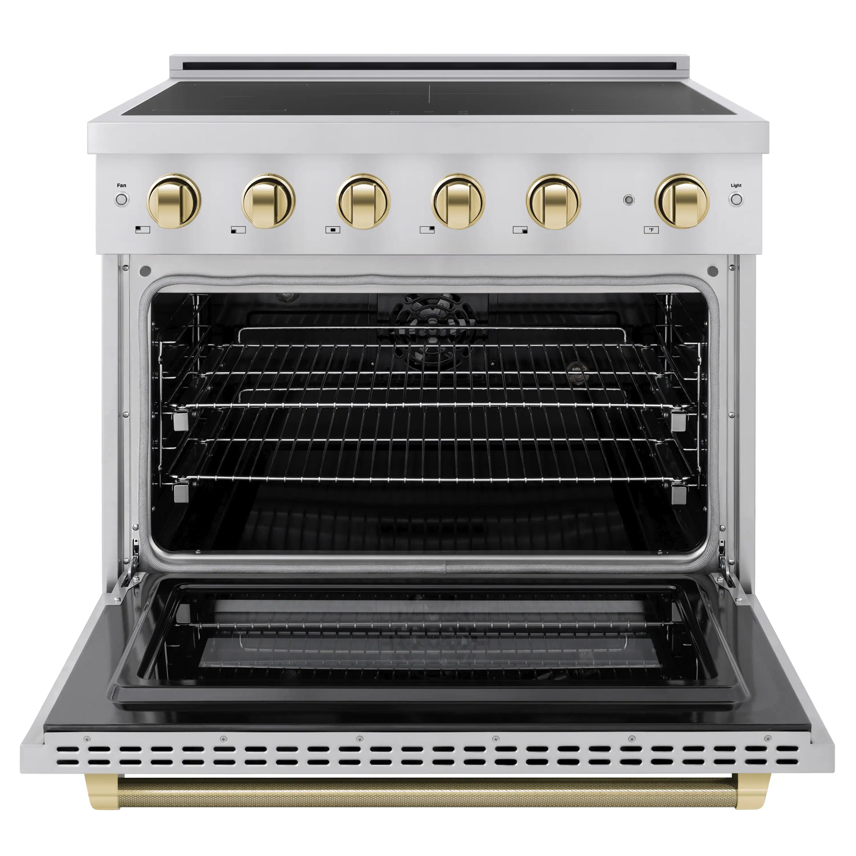 ZLINE Autograph Edition 36-Inch 5.2 Cu. Ft. Paramount Induction Range with 5 Element Cooktop and Electric Convection Oven in Stainless Steel with Polished Gold Helix Handle and Knob Accents (SINRZ-36-KG) - Image 3