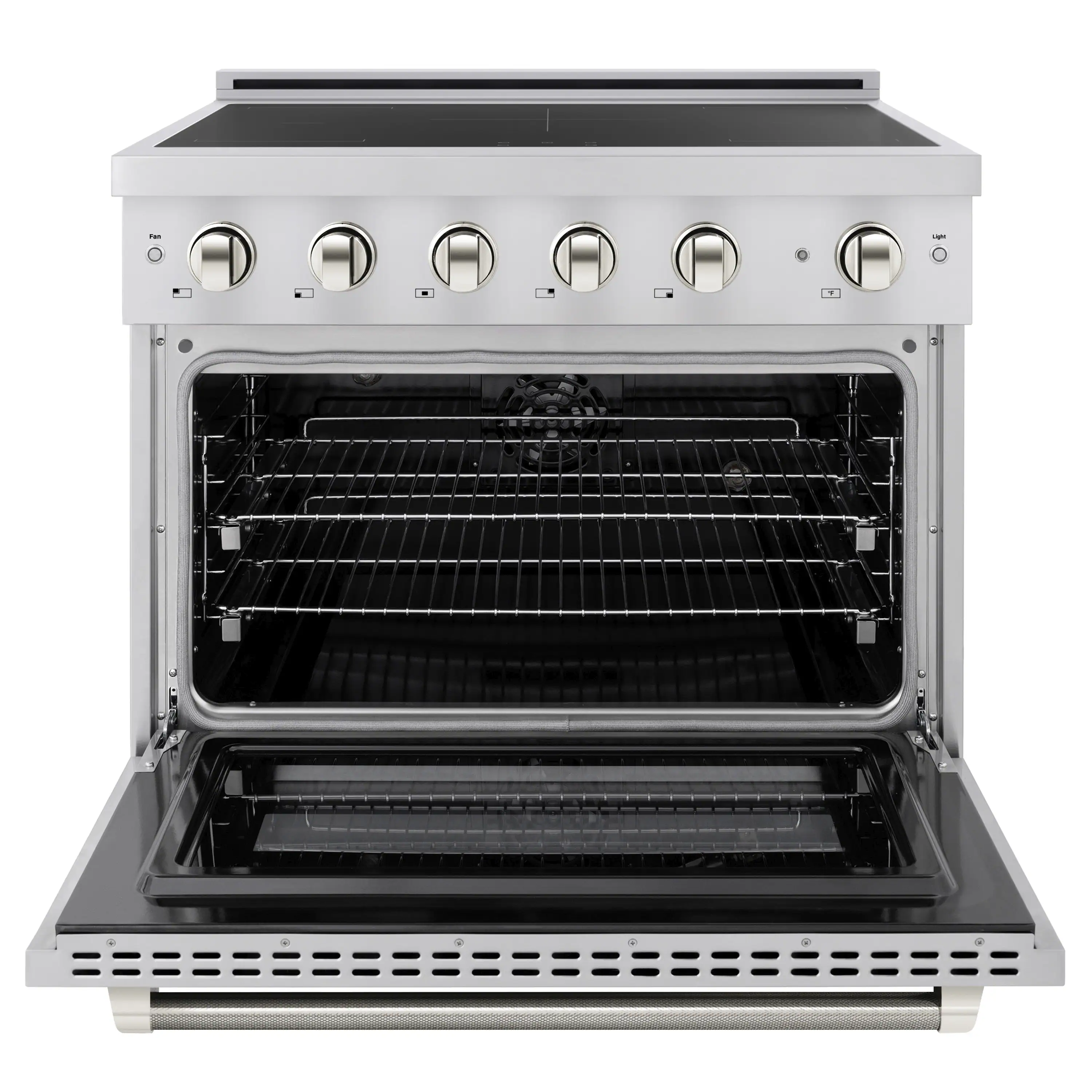 ZLINE Autograph Edition 36-Inch 5.2 Cu. Ft. Paramount Induction Range with 5 Element Cooktop and Electric Convection Oven in Stainless Steel with Polished Nickel Helix Handle and Knob Accents (SINRZ-36-KPN) - Image 3