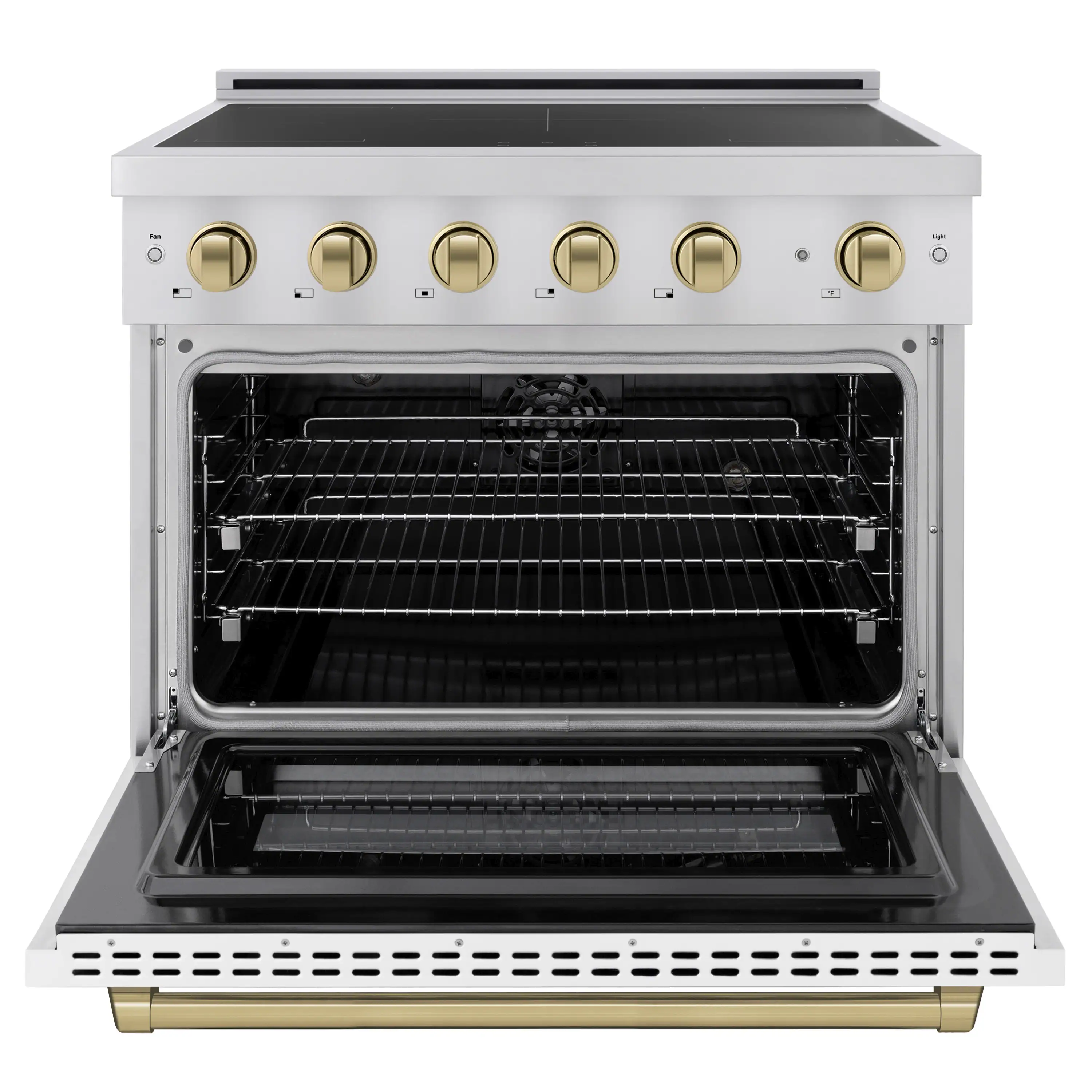 ZLINE Autograph Edition 36-Inch 5.2 Cu. Ft. Paramount Induction Range with 5 Element Cooktop and Electric Convection Oven in Stainless Steel with White Matte Door and Champagne Bronze Accents (SINRZ-WM-36-CB) - Image 2