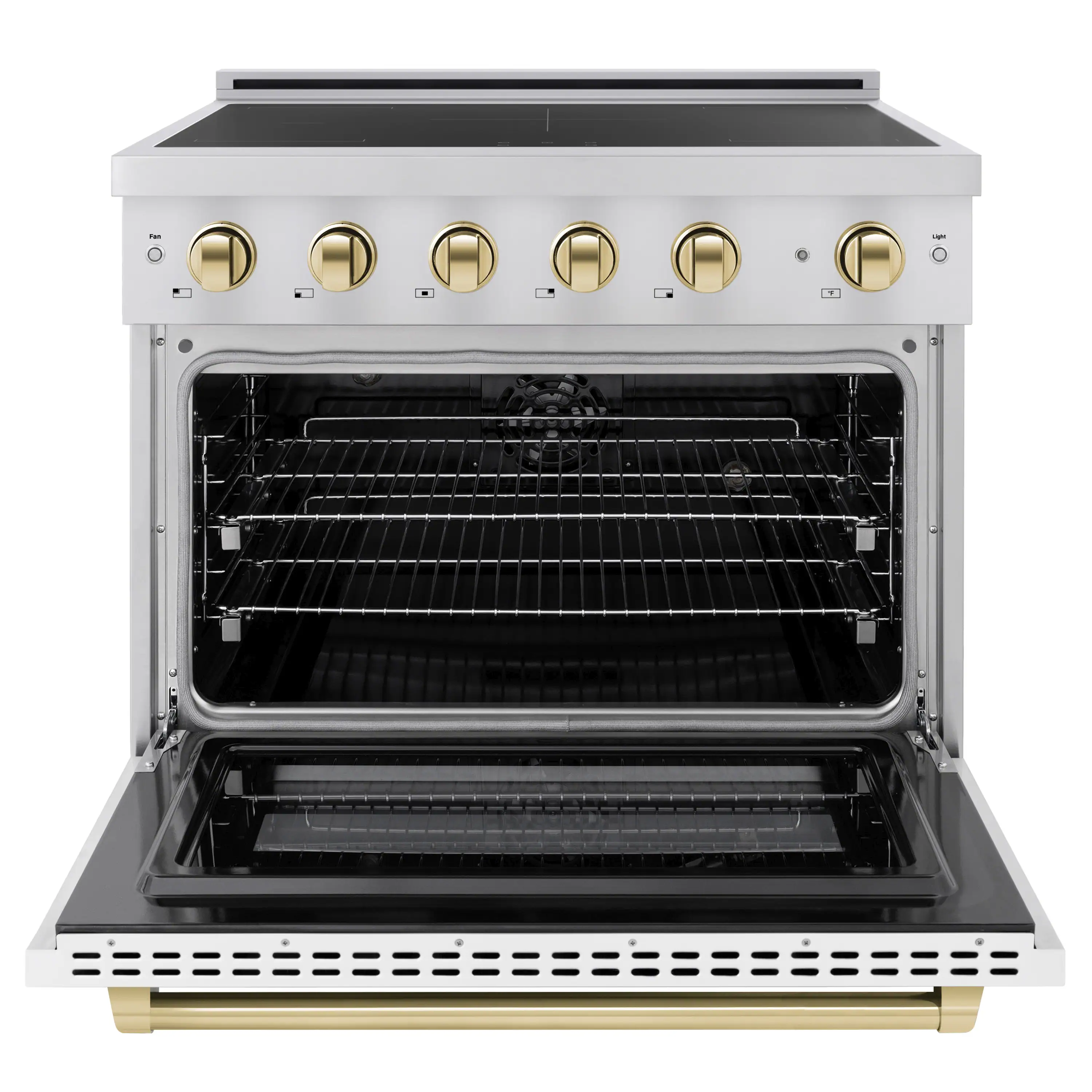 ZLINE Autograph Edition 36-Inch 5.2 Cu. Ft. Paramount Induction Range with 5 Element Cooktop and Electric Convection Oven in Stainless Steel with White Matte Door and Polished Gold Accents (SINRZ-WM-36-G) - Image 2