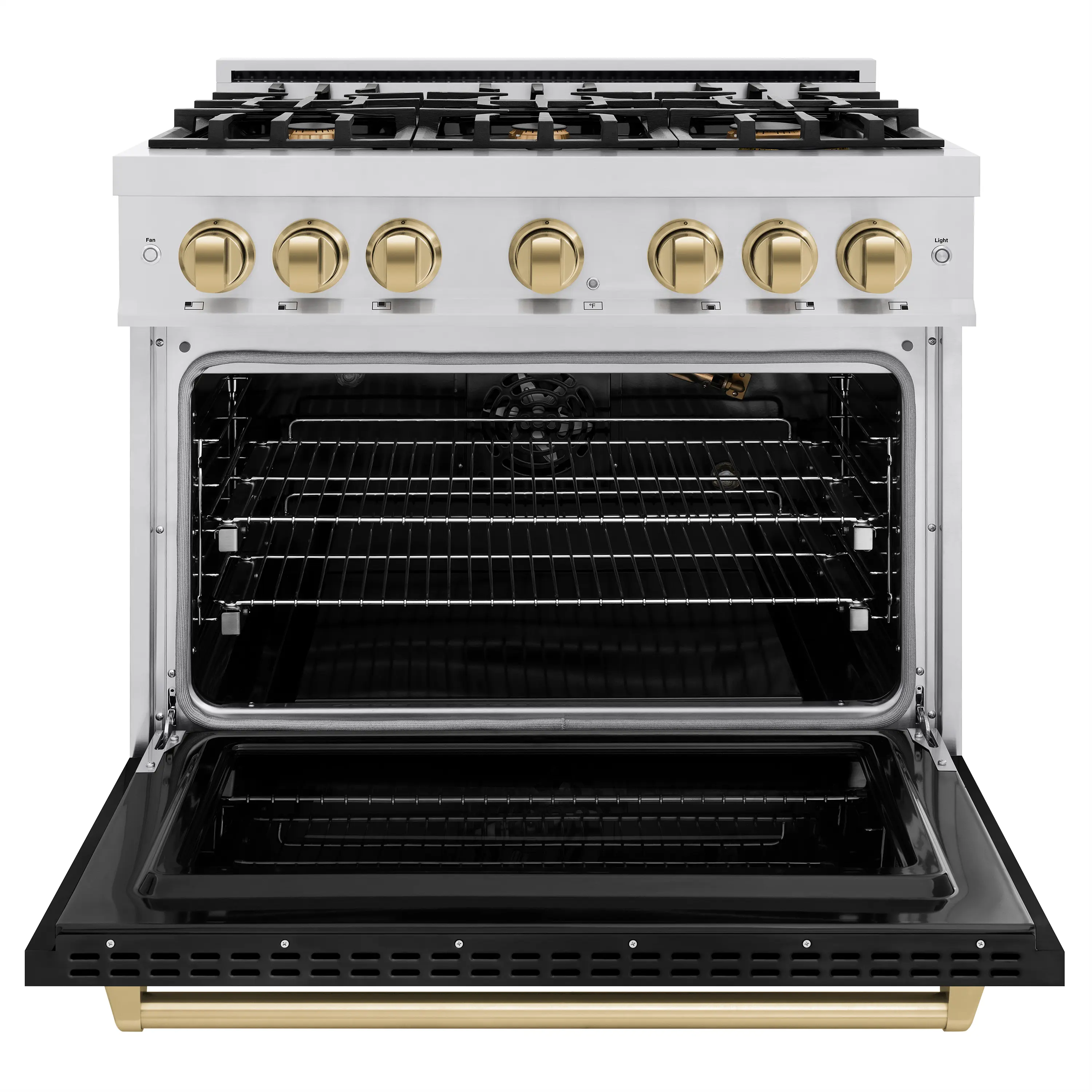 ZLINE Autograph Edition 36-Inch Classic Series Gas Range with 6 Gas Burners and 5.2 Cu. Ft. Gas Convection Oven in Stainless Steel with Black Matte Door and Champagne Bronze Accents (CGRZ-BLM-36-CB) - Image 3