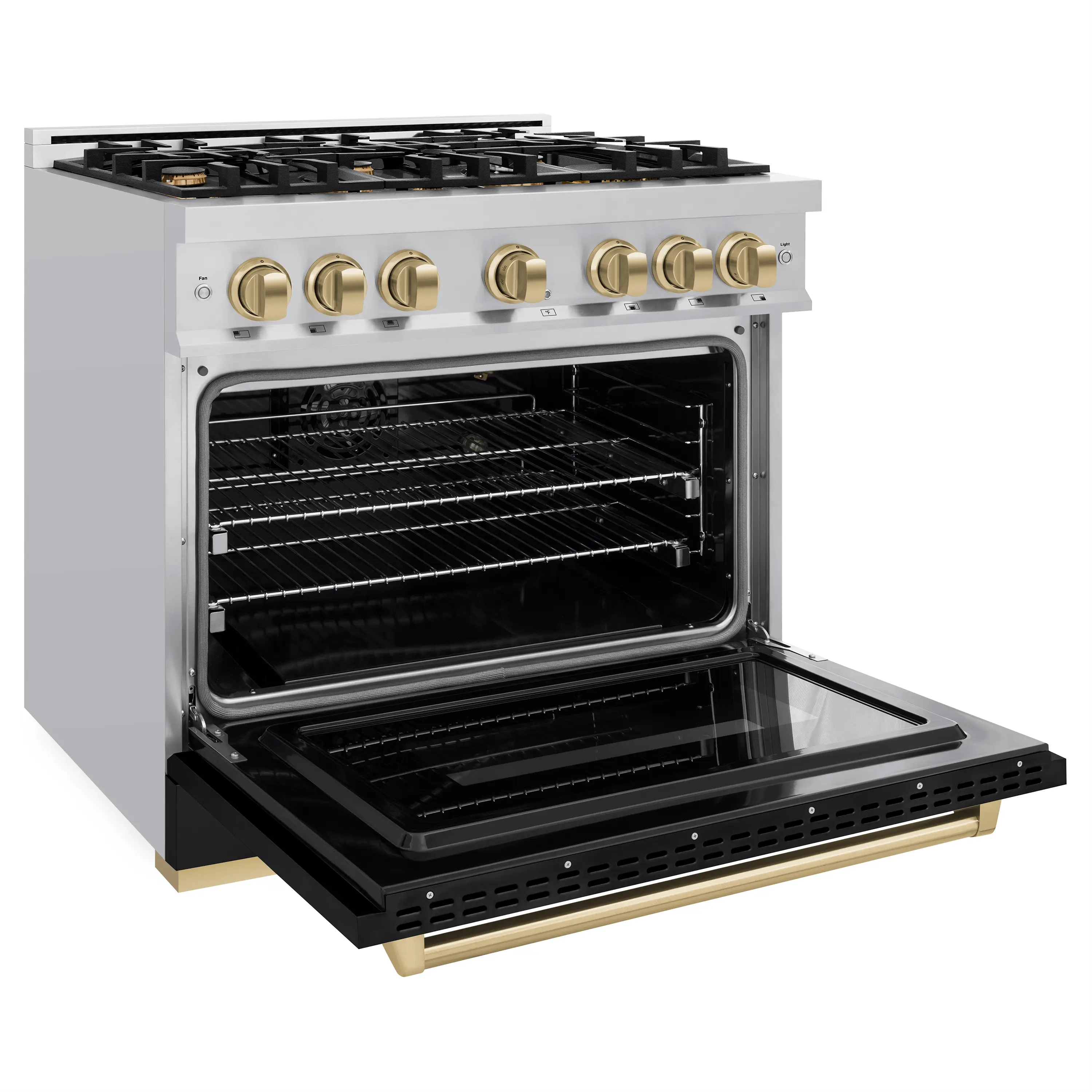 ZLINE Autograph Edition 36-Inch Classic Series Gas Range with 6 Gas Burners and 5.2 Cu. Ft. Gas Convection Oven in Stainless Steel with Black Matte Door and Champagne Bronze Accents (CGRZ-BLM-36-CB) - Image 4